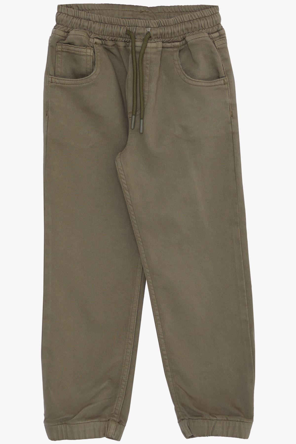 Erkek Çocuk Pantolon Bağcıklı Beli Paçası Lastikli Koyu Haki Yeşil 6-10 Yaş  - Şık Çocuk Pantolonları | Breeze