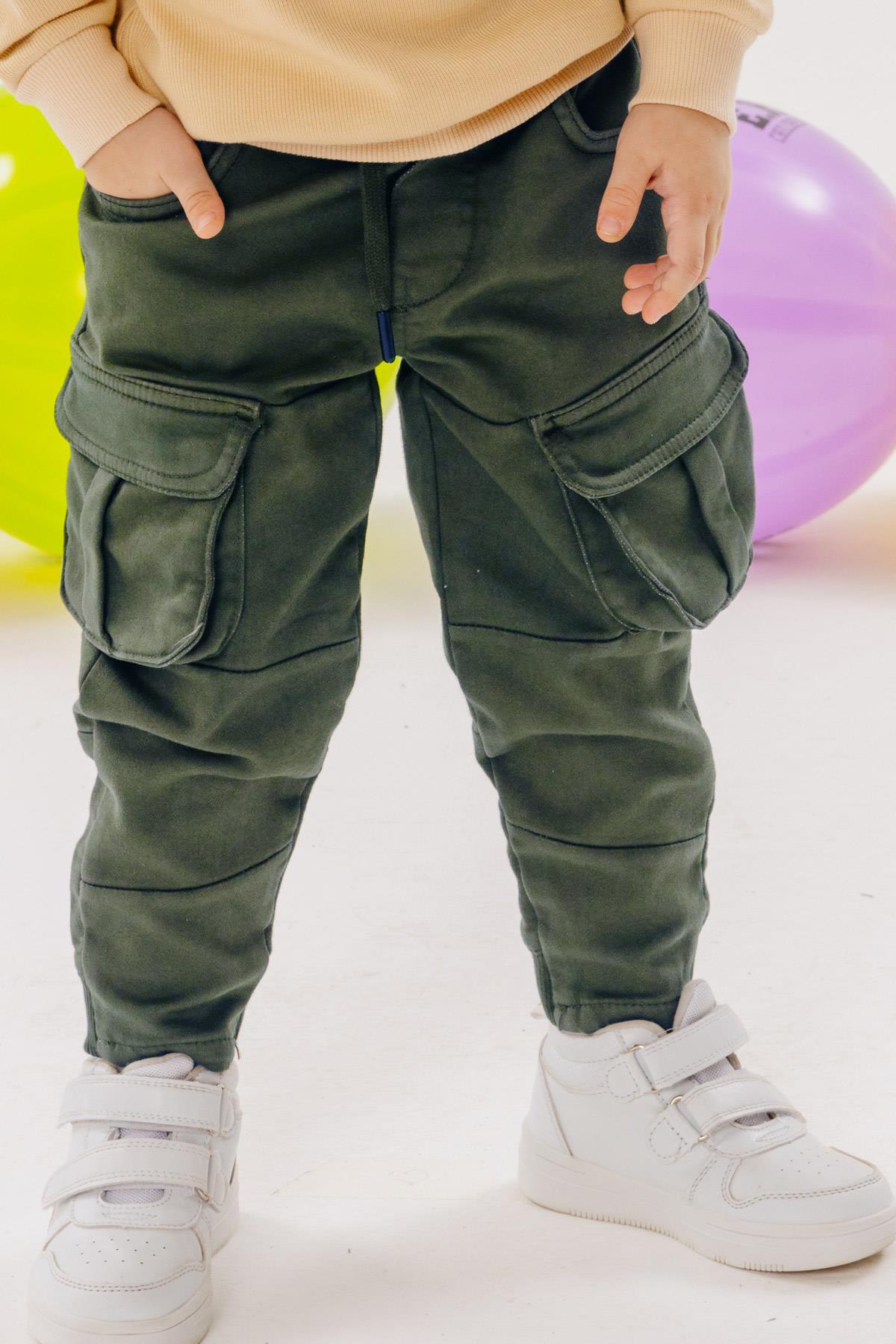 Erkek Çocuk Pantolon Kargo Cepli Beli Lastikli Haki Yeşil 3-7 Yaş - Şık  Çocuk Pantolonları | Breeze