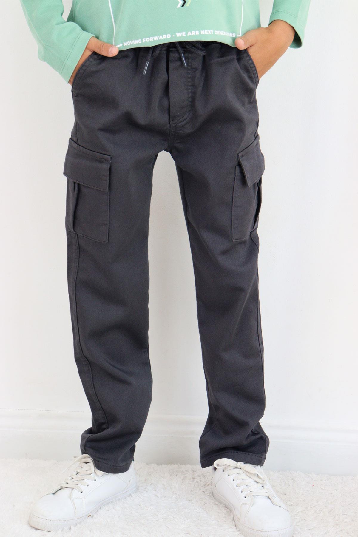 Breeze Erkek Çocuk Pantolon Kargo Cepli Beli Lastikli Füme (6-10 Yaş)