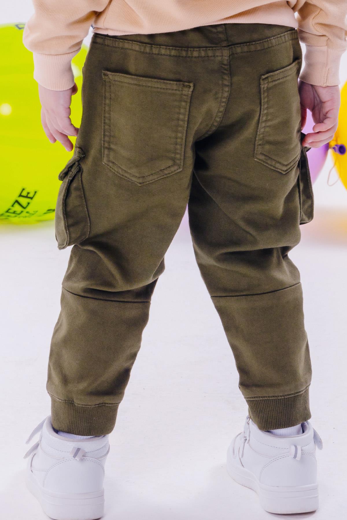 Erkek Çocuk Pantolon Kargo Cepli Beli Lastikli Koyu Haki Yeşil 3-7 Yaş -  Şık Çocuk Pantolonları | Breeze