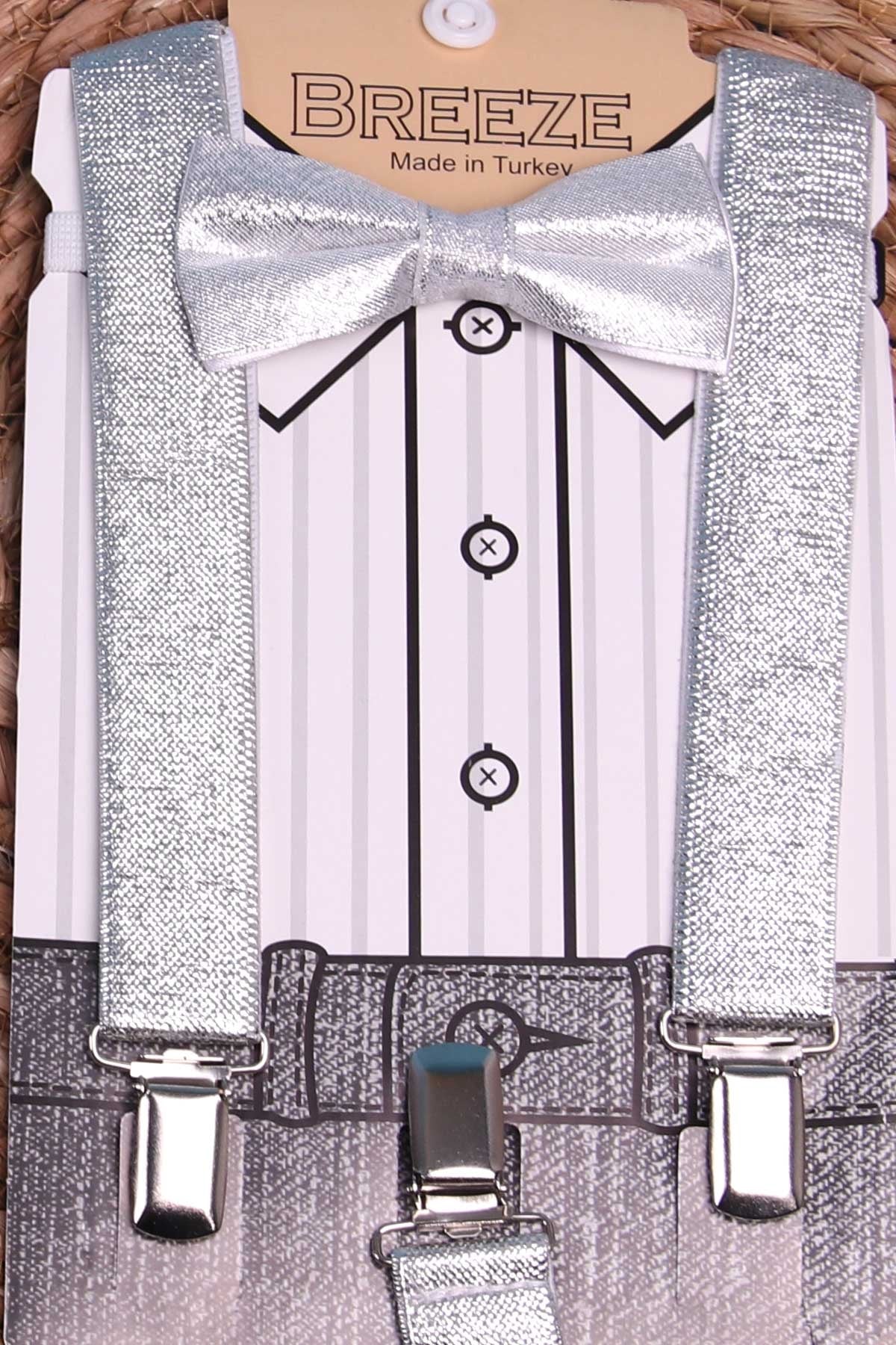 Breeze Erkek Çocuk Papyonlu Pantolon Askısı Gümüş (1-10 Yaş)