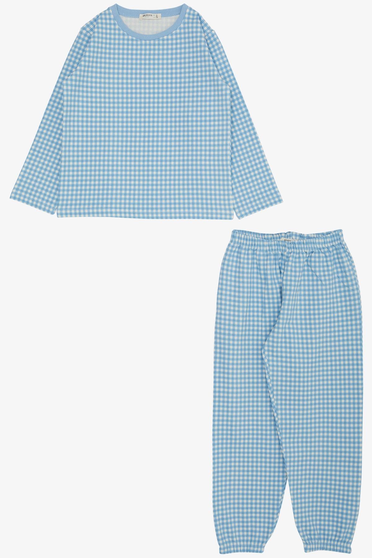 Breeze Erkek Çocuk Pijama Takım Kare Desenli Mavi (4-8 Yaş)