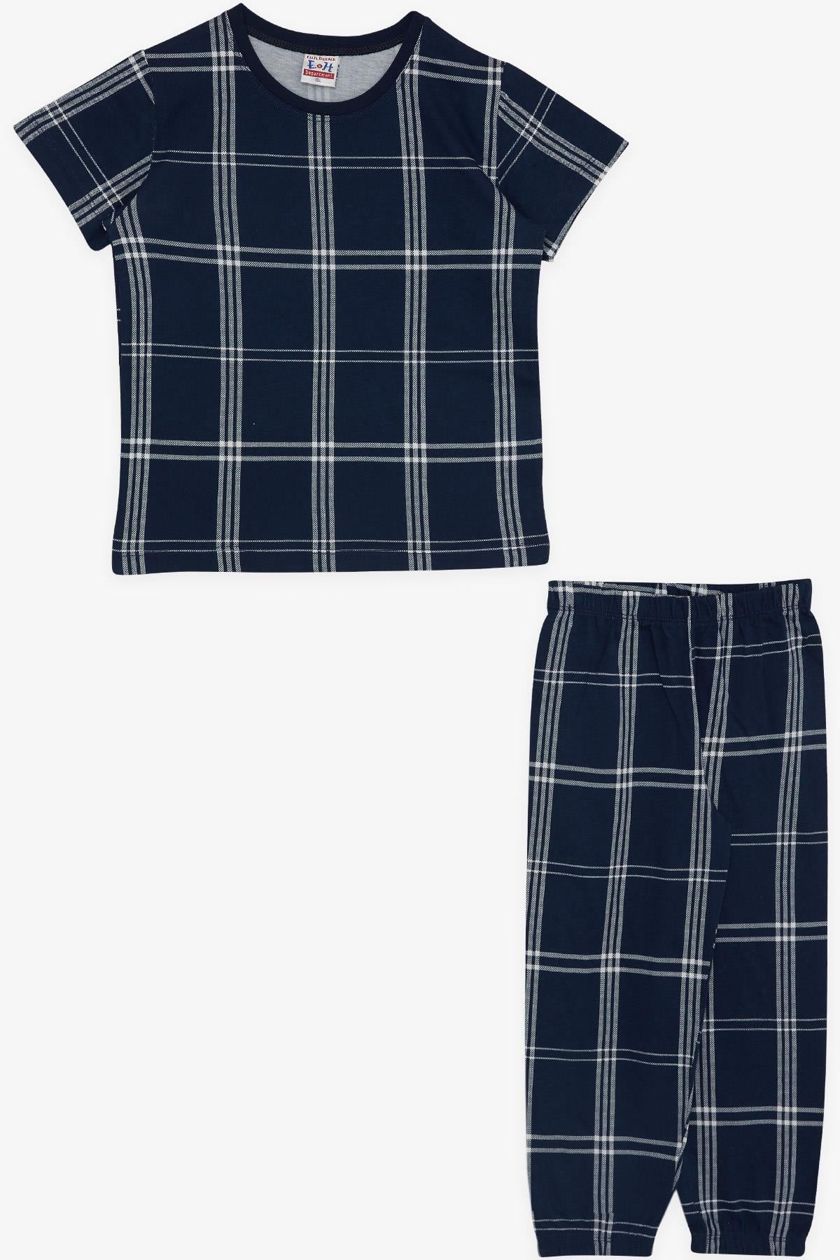 Breeze Erkek Çocuk Pijama Takım Kare Desenlİ Lacivert (4-8 Yaş)