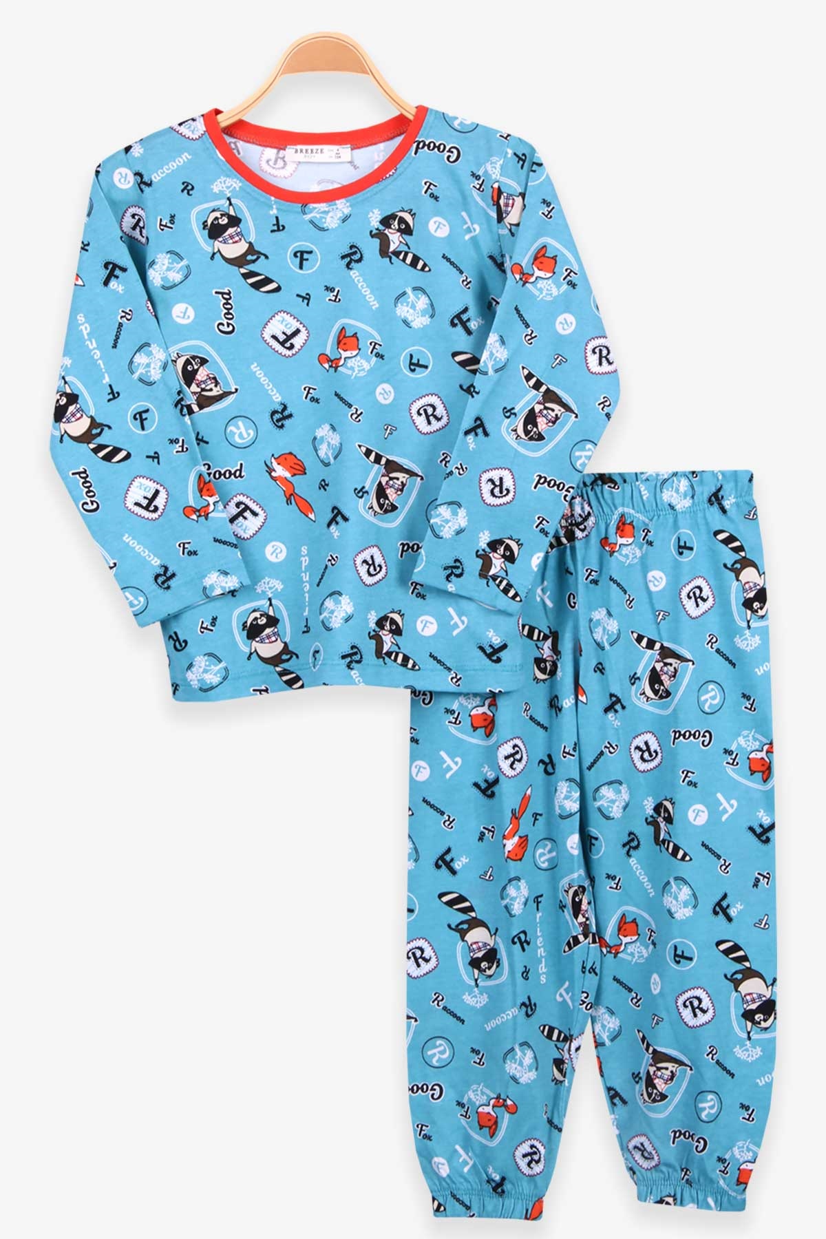 Breeze Erkek Çocuk Pijama Takım Rakun Desenli Açık Mavi (4-8 Yaş)
