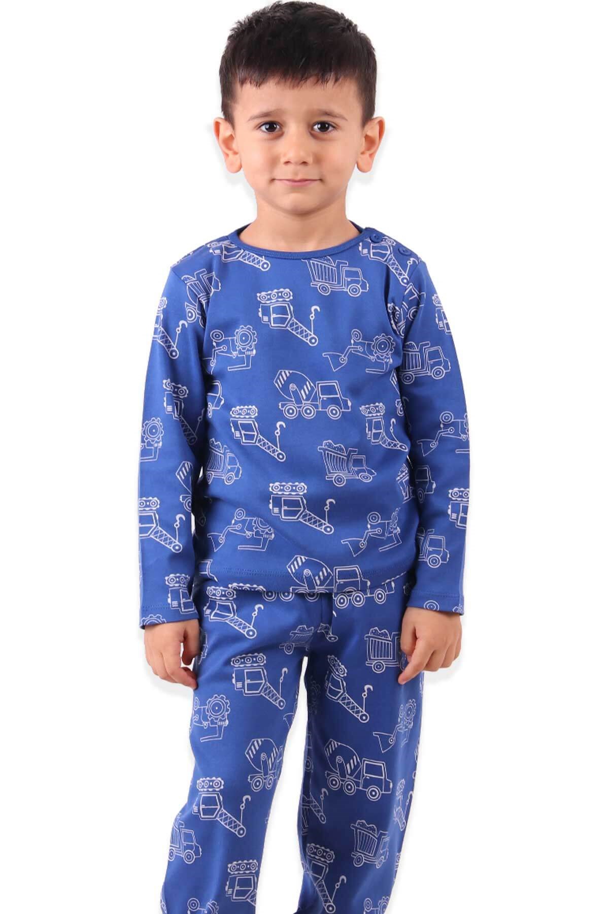 BREEZE Erkek Çocuk Pijama Takımı Araba Desenli Mavi (1-4 Yaş)