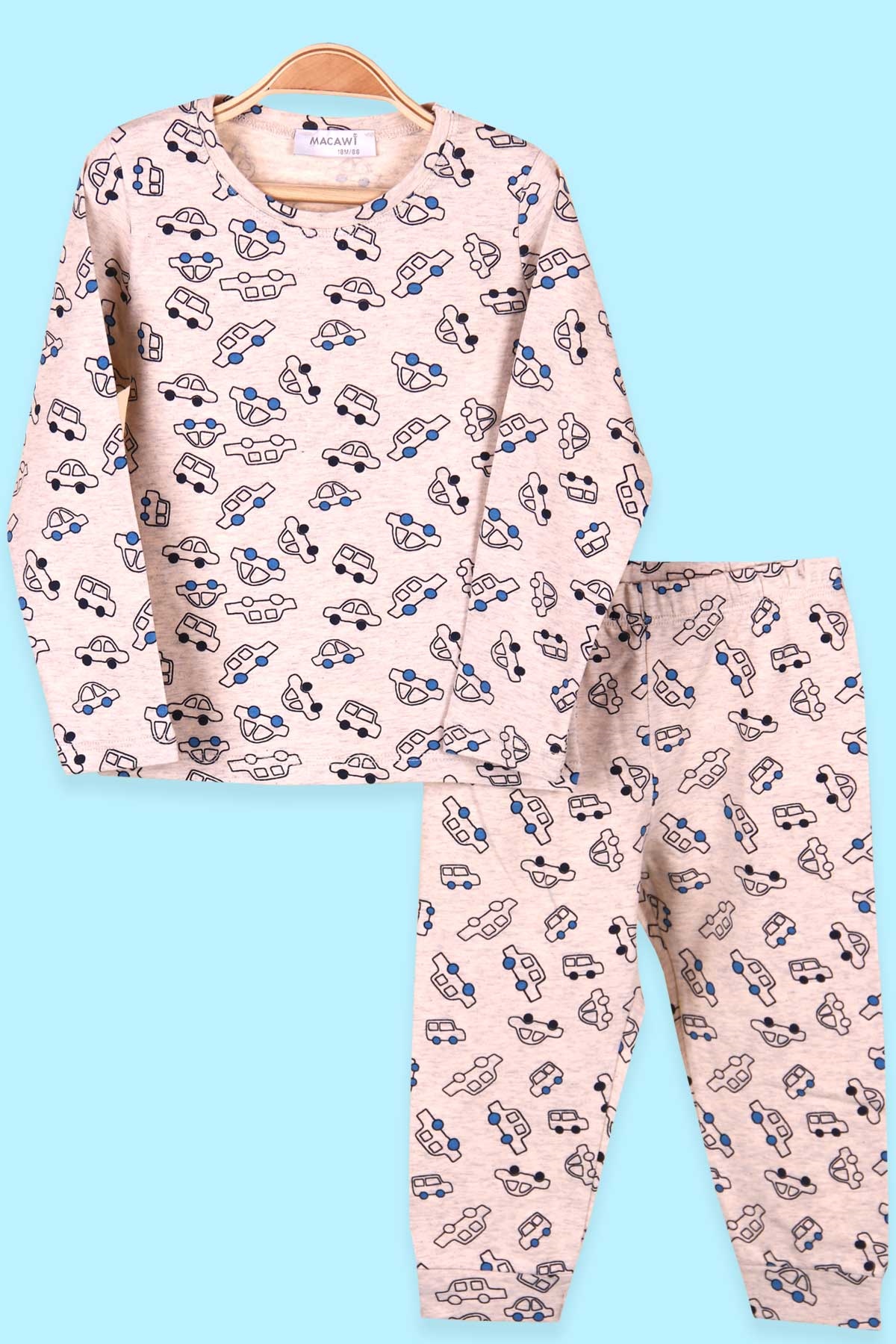 Breeze Erkek Çocuk Pijama Takımı Araba Desenli Bej (1.5-5 Yaş)