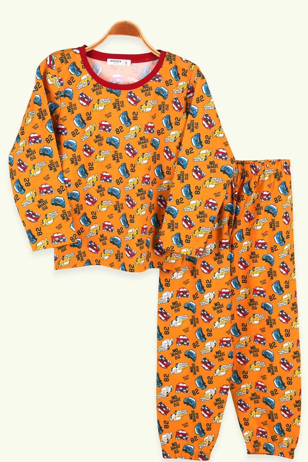 Erkek Çocuk Pijama Takımı Arabalı Hardal Sarı 9-10 Yaş - Yumuşak Kumaş |  Breeze