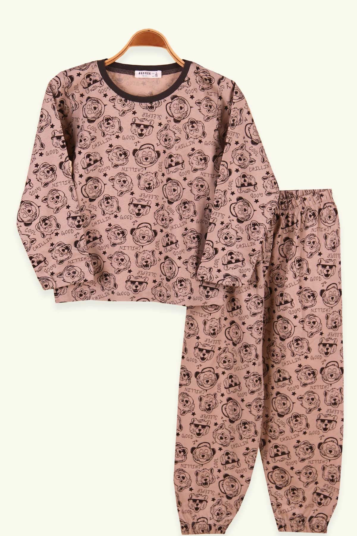 Breeze Erkek Çocuk Pijama Takımı Ayıcıklı Vizon (6-10 Yaş)
