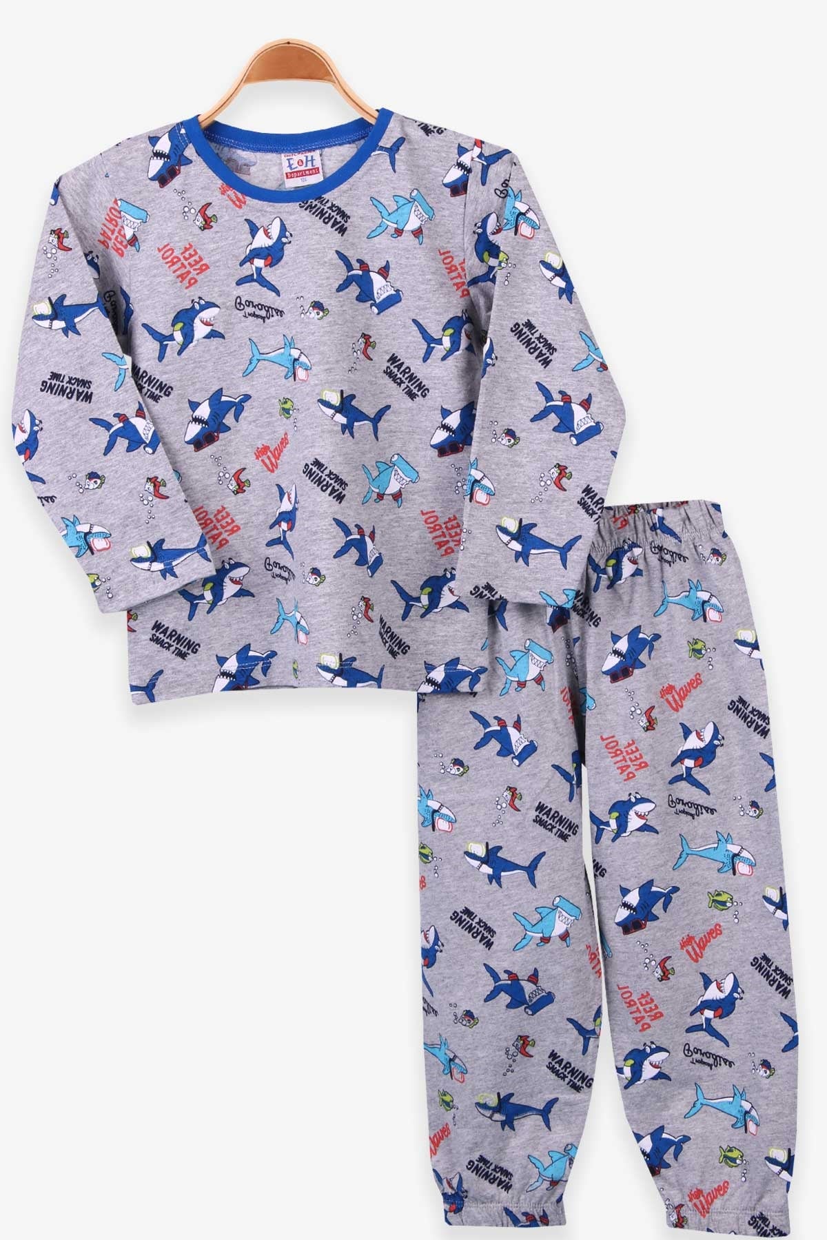 Breeze Erkek Çocuk Pijama Takımı Balık Desenli Gri (4-8 Yaş)