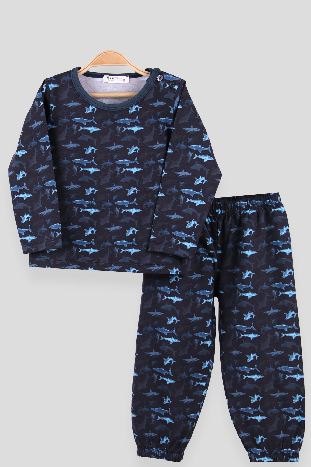 Breeze Erkek Çocuk Pijama Takımı Balıklı Lacivert (2-6 Yaş)