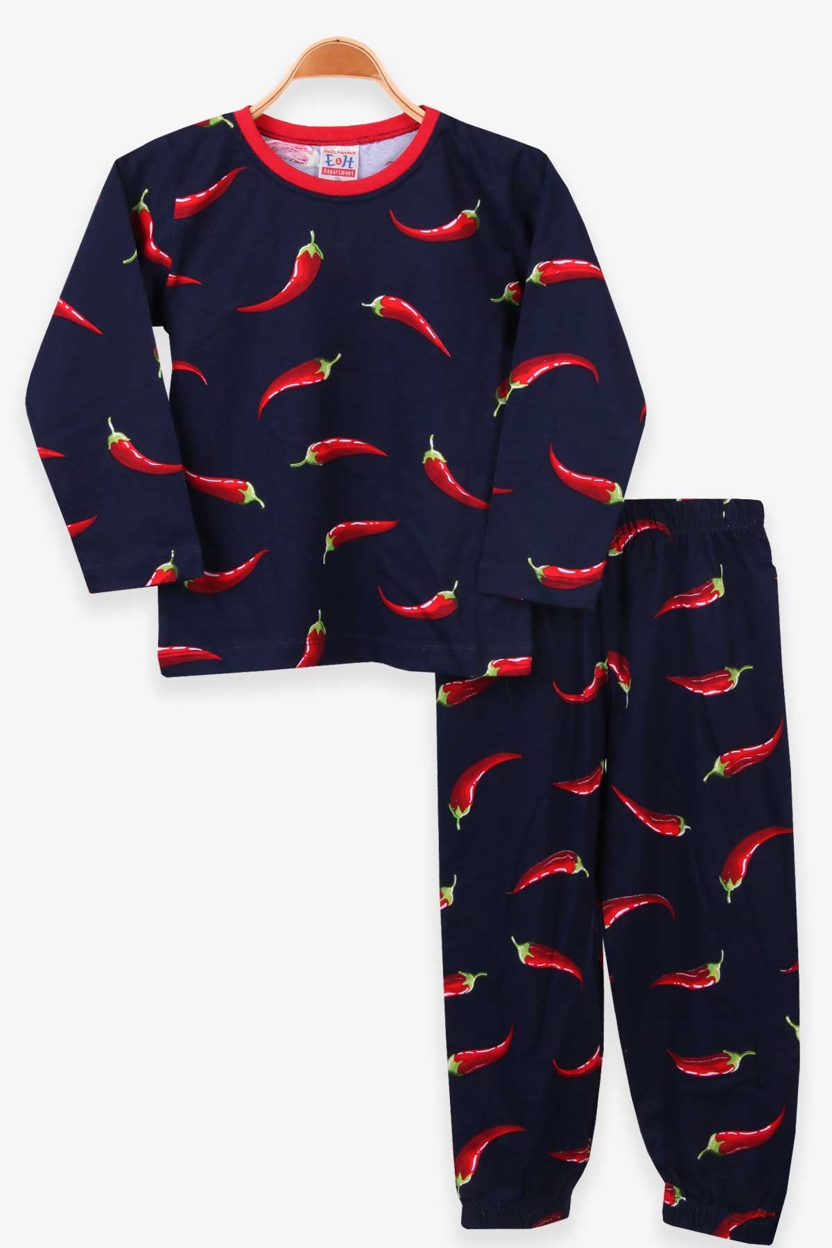 Breeze Erkek Çocuk Pijama Takımı Biber Desenli Lacivert (4-8 Yaş)