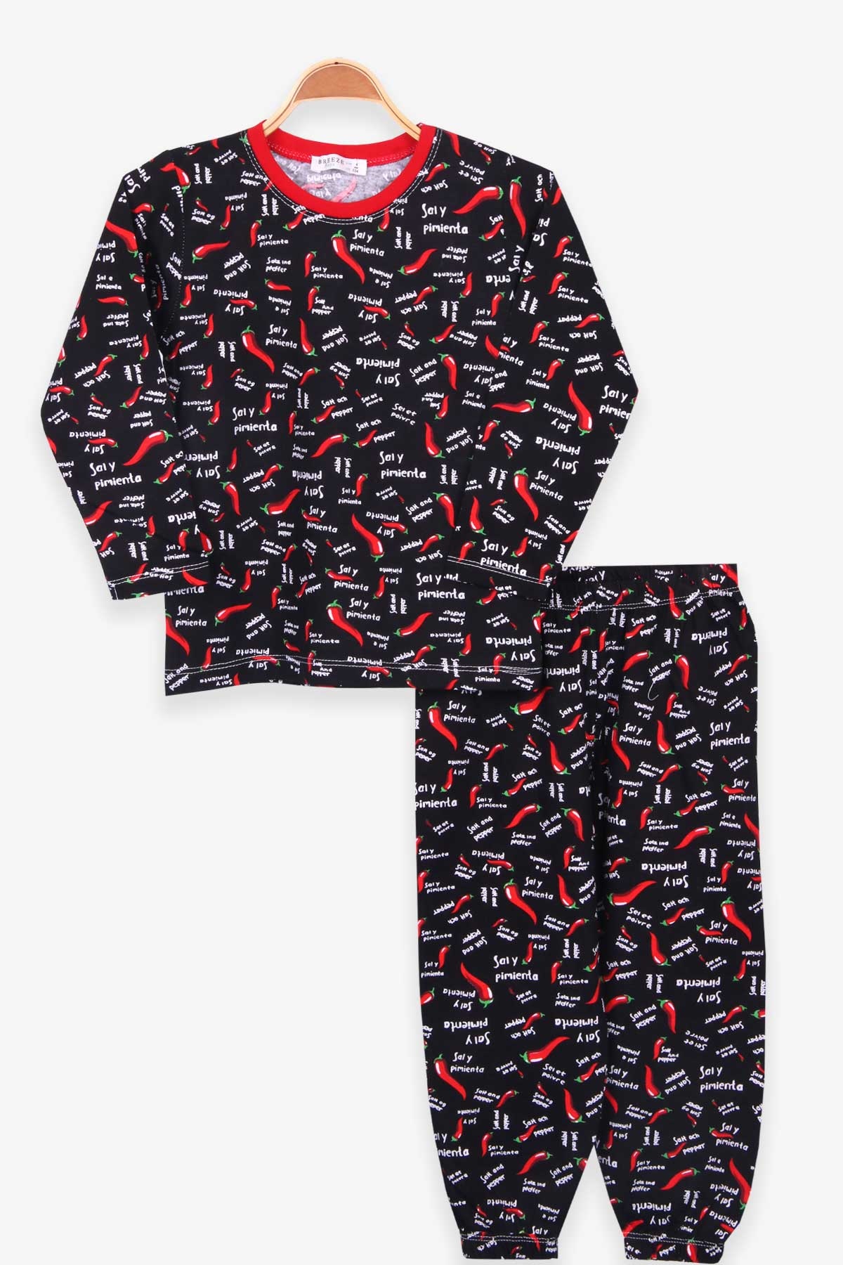 Erkek Çocuk Pijama Takımı Biberli Siyah (5 Yaş)