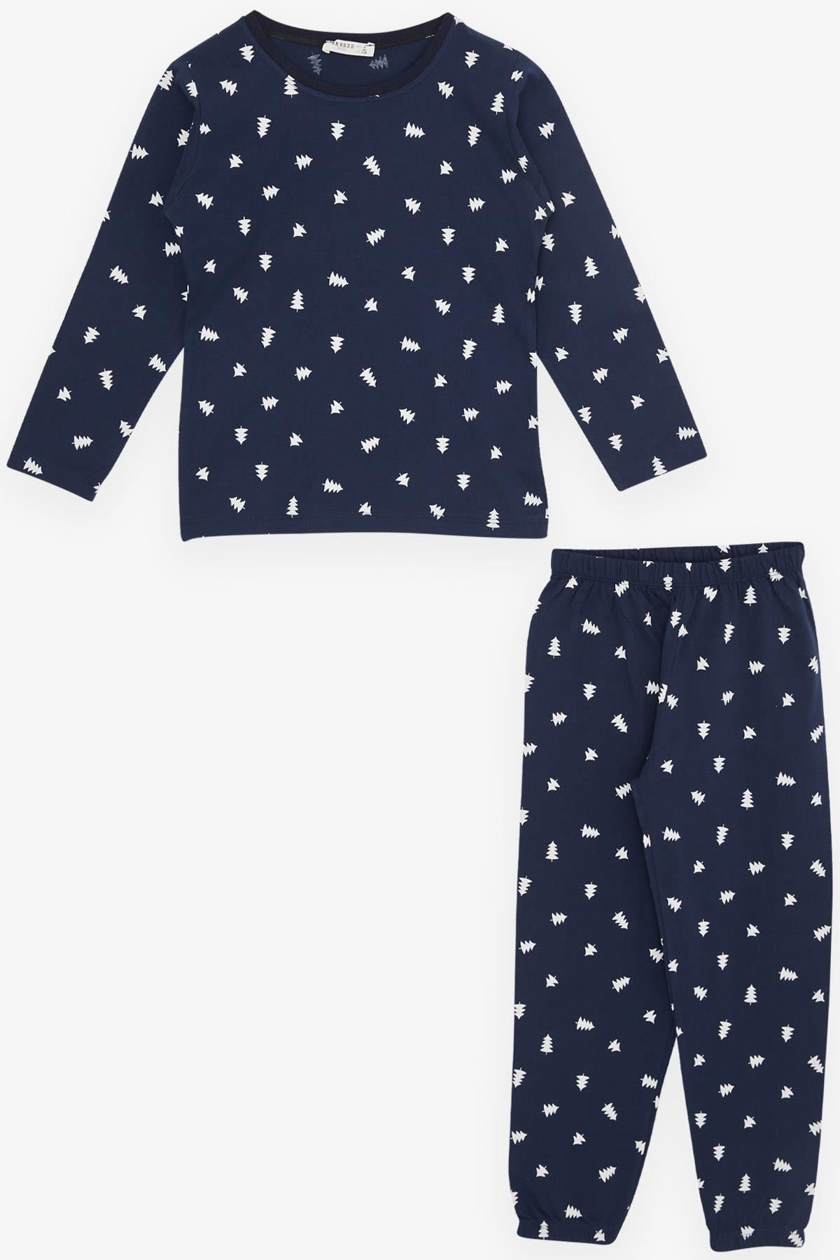 Breeze Erkek Çocuk Pijama Takımı Çam Ağacı Desenli Lacivert (4-8 Yaş)