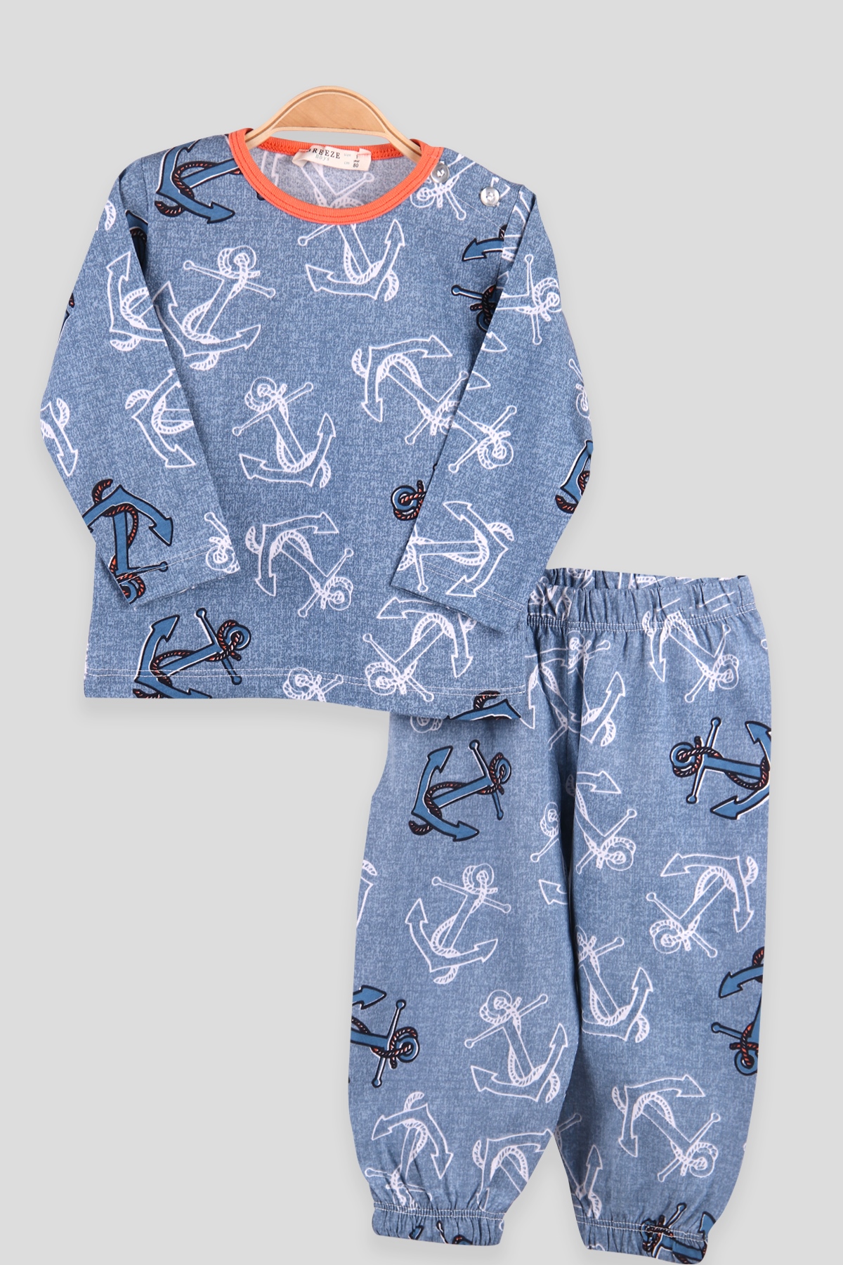 Breeze Erkek Çocuk Pijama Takımı Çapa Desenli Mavi (1-4 Yaş)