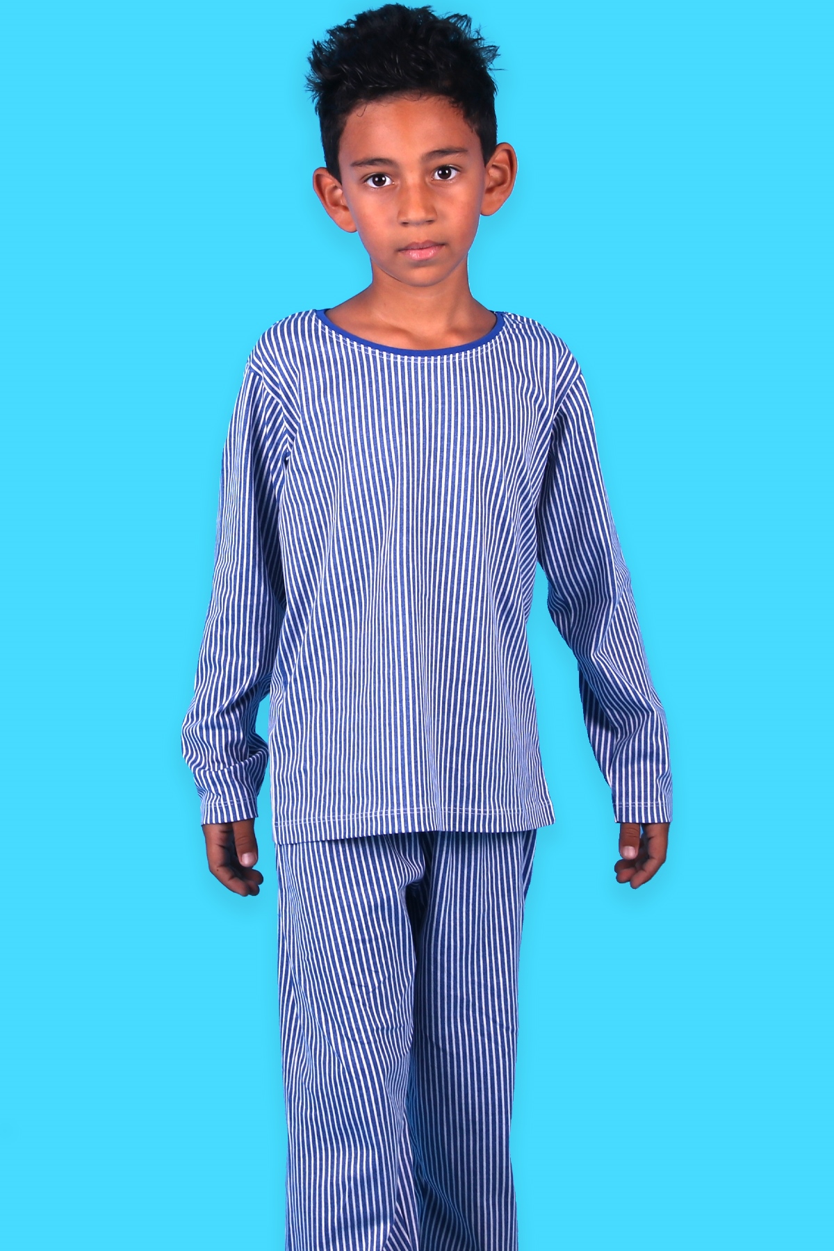 Erkek Çocuk Pijama Takımı Çizgili Mavi 6 Yaş - Yumuşak Kumaş | Breeze
