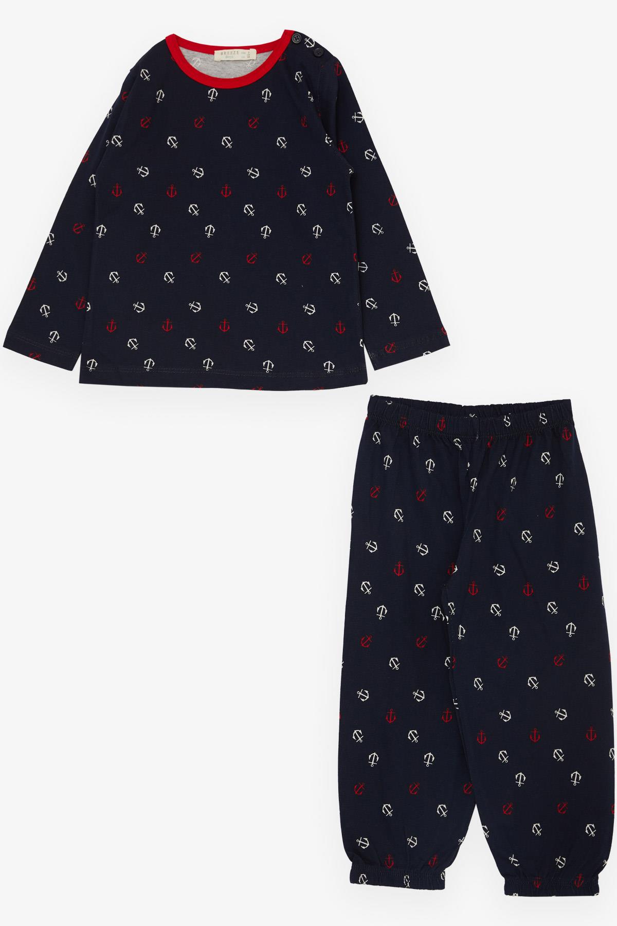 Breeze Erkek Çocuk Pijama Takımı Deniz Temalı Çapa Desenli Lacivert (1-3 Yaş)