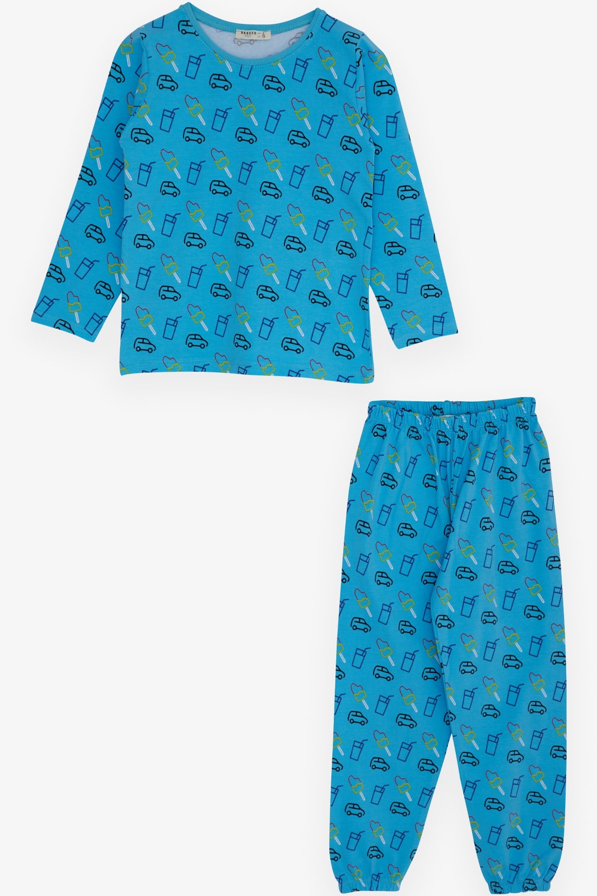 Breeze Erkek Çocuk Pijama Takımı Desenli Mavi (4-8 Yaş)