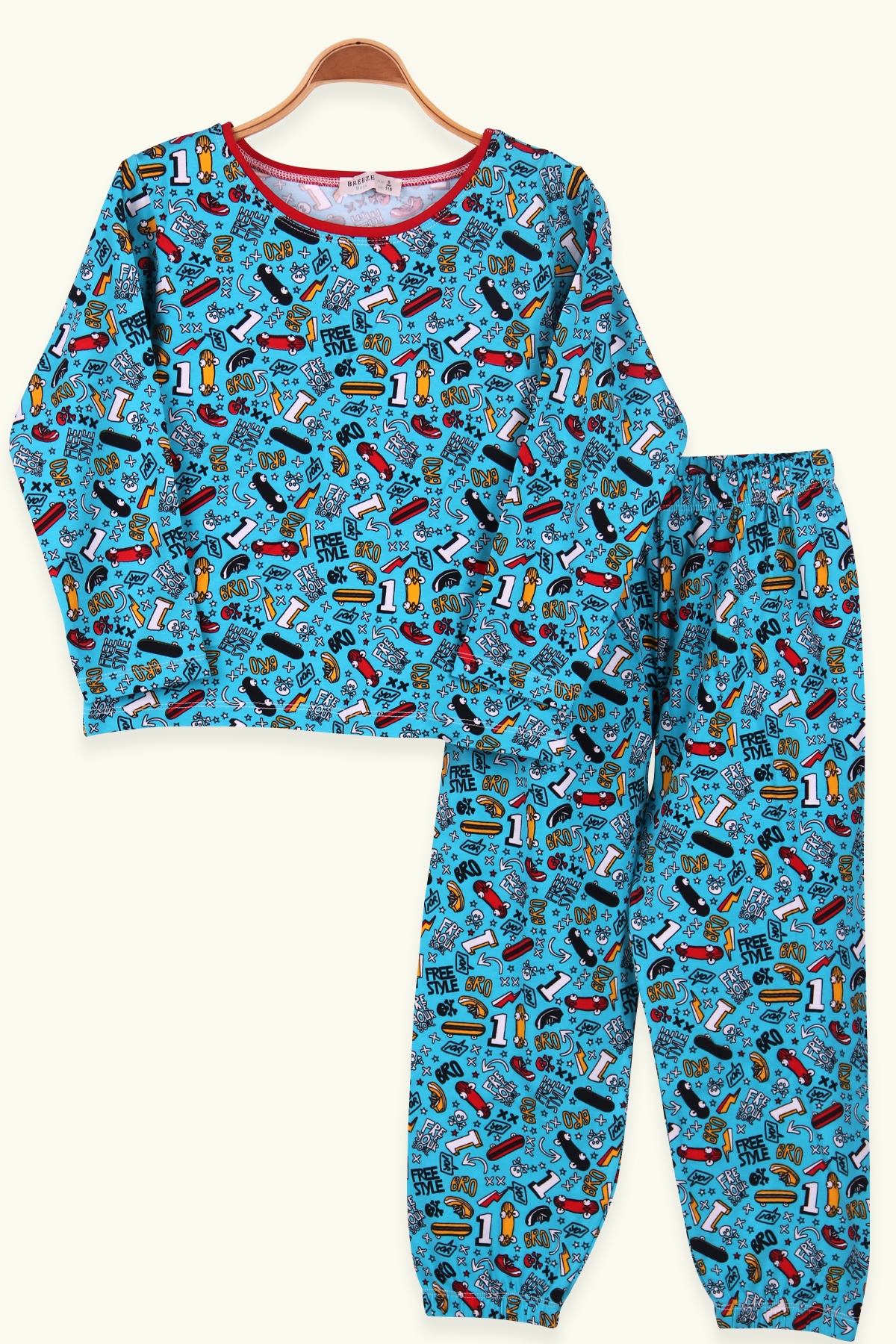 Breeze Erkek Çocuk Pijama Takımı Desenli Turkuaz (6-10 Yaş)