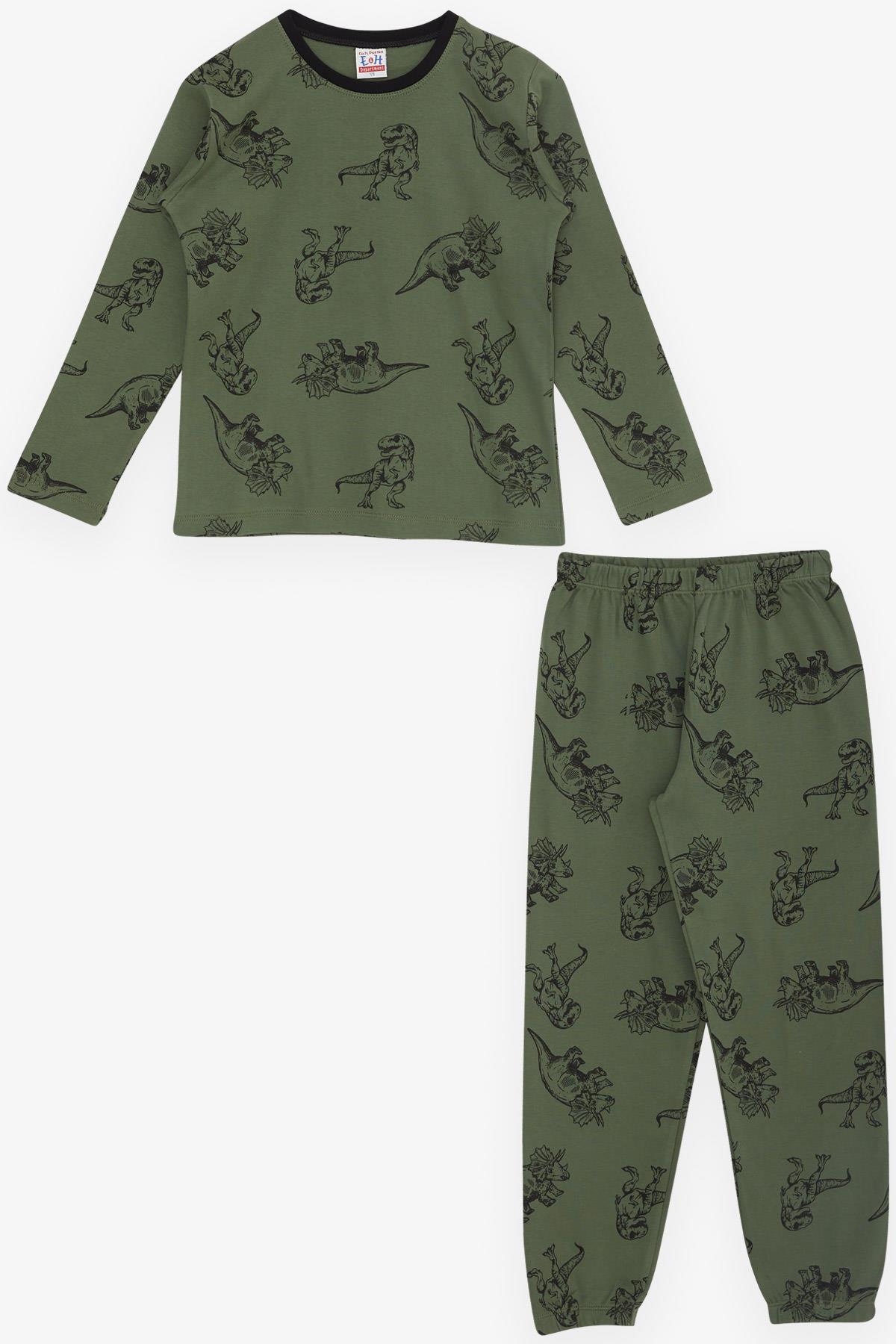 Breeze Erkek Çocuk Pijama Takımı Dinozor Desenli Haki Yeşil (4-8 Yaş)