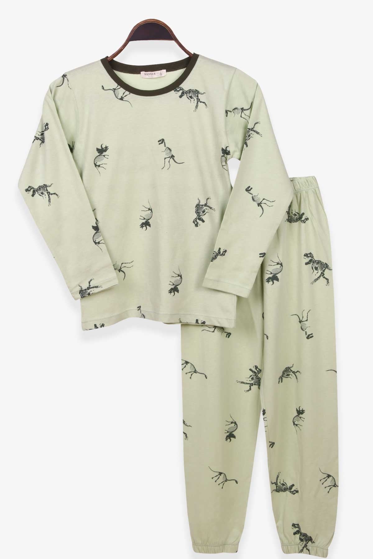 Breeze Erkek Çocuk Pijama Takımı Dinozorlu Mint Yeşili (9-12 Yaş)