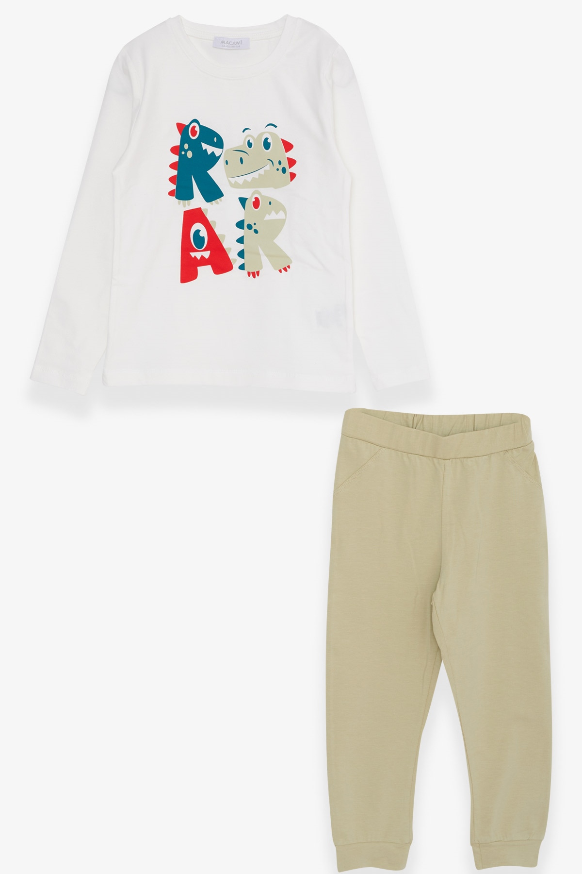 Breeze Erkek Çocuk Pijama Takımı Dinozor Baskılı Ekru (1.5-5 Yaş)