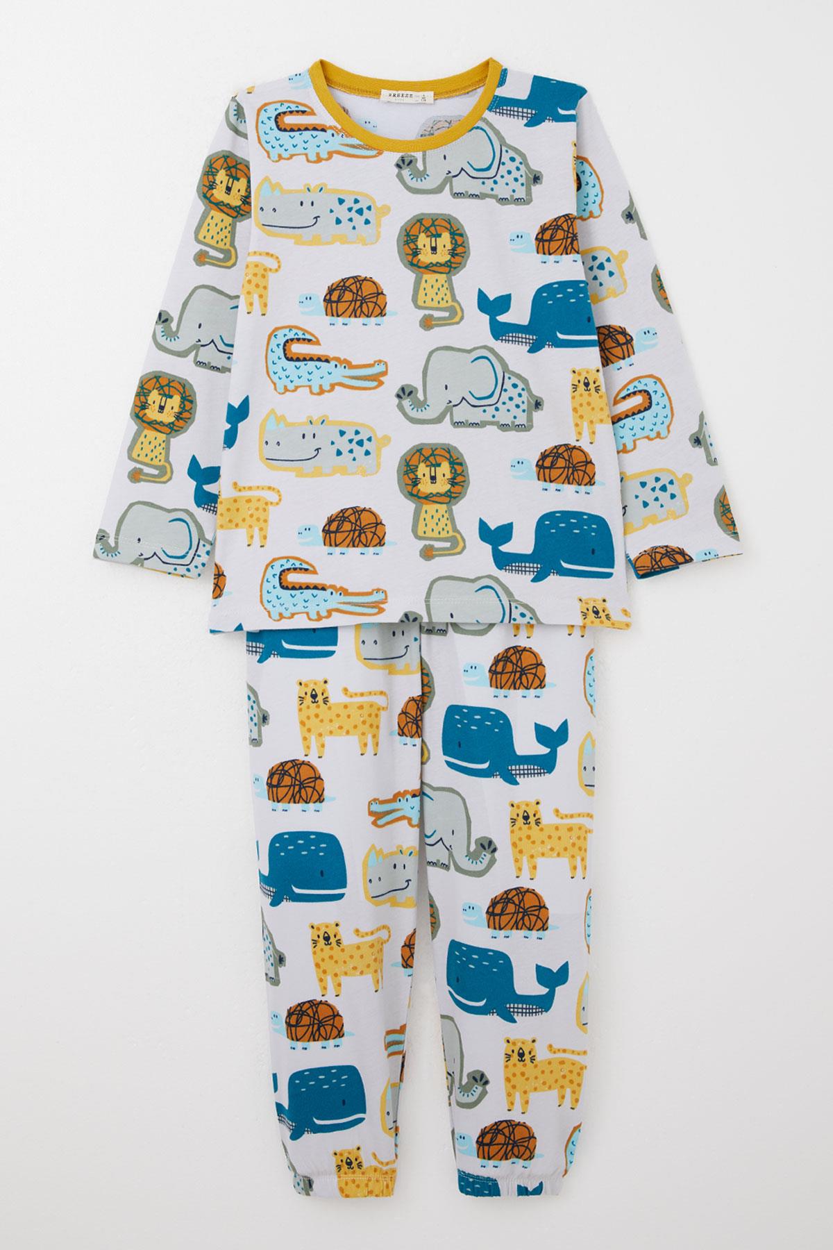 Breeze Erkek Çocuk Pijama Takımı Doğanın Kahramanları Desenli Taş (4-8 Yaş)