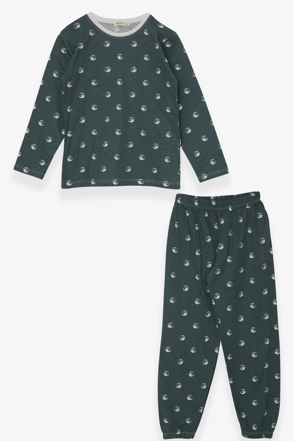 Breeze Erkek Çocuk Pijama Takımı Dolunay Desenli Koyu Yeşil (4-8 Yaş)