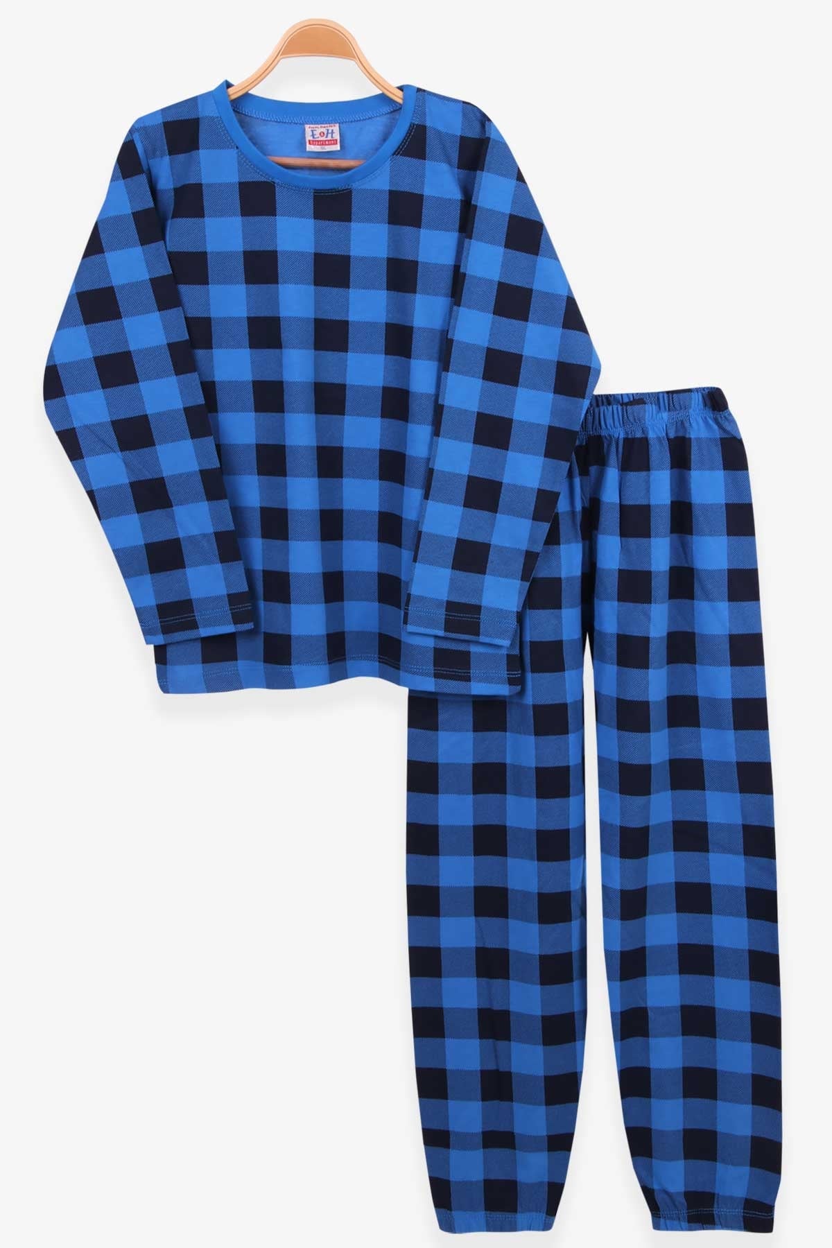 Breeze Erkek Çocuk Pijama Takımı Ekoseli Saks Mavisi (10-14 Yaş)