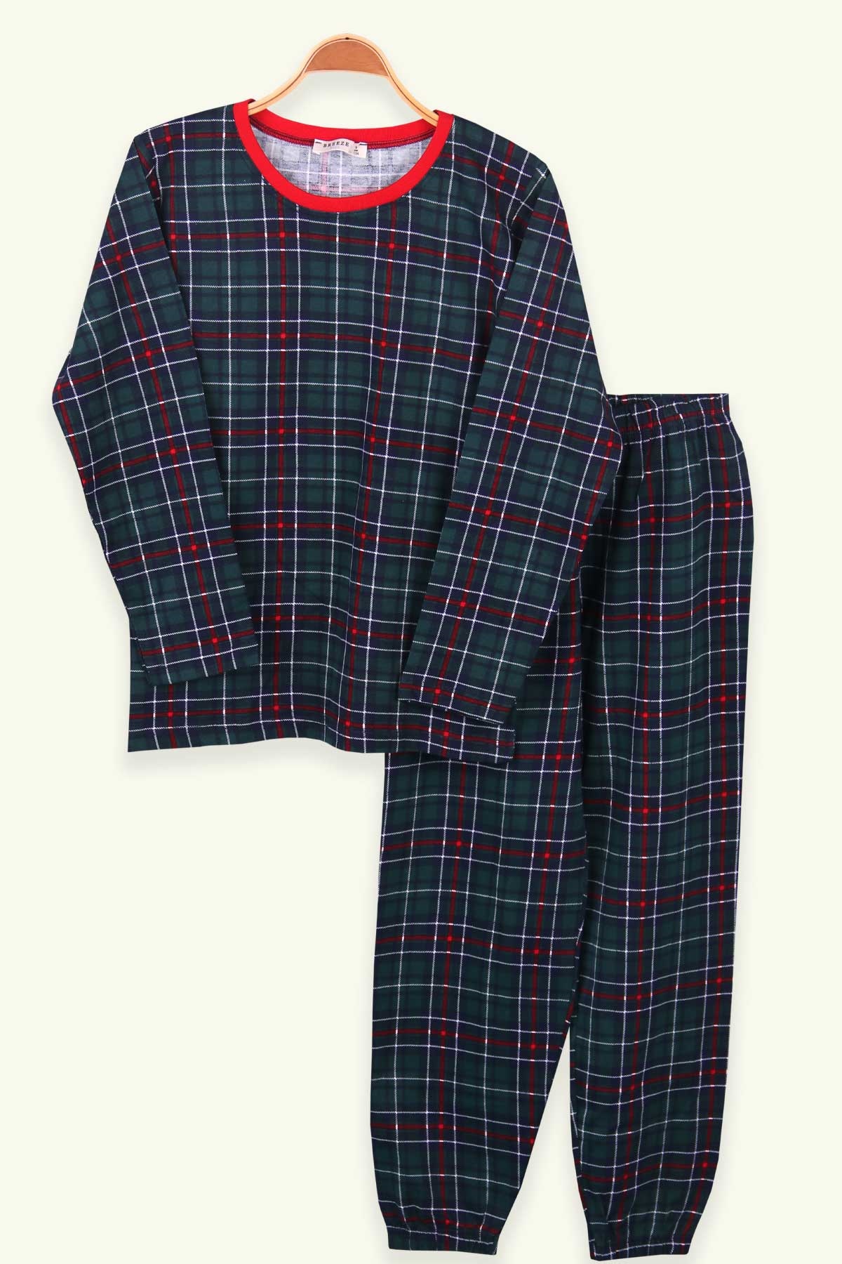 Breeze Erkek Çocuk Pijama Takımı Ekoseli Yeşil (9-12 Yaş)
