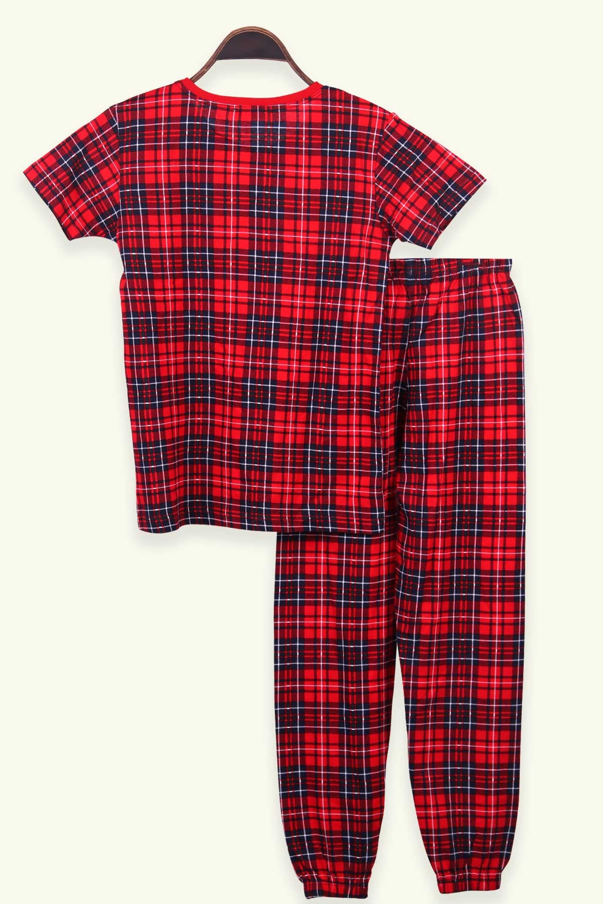 Erkek Çocuk Pijama Takımı Ekoseli Kırmızı (11 Yaş)