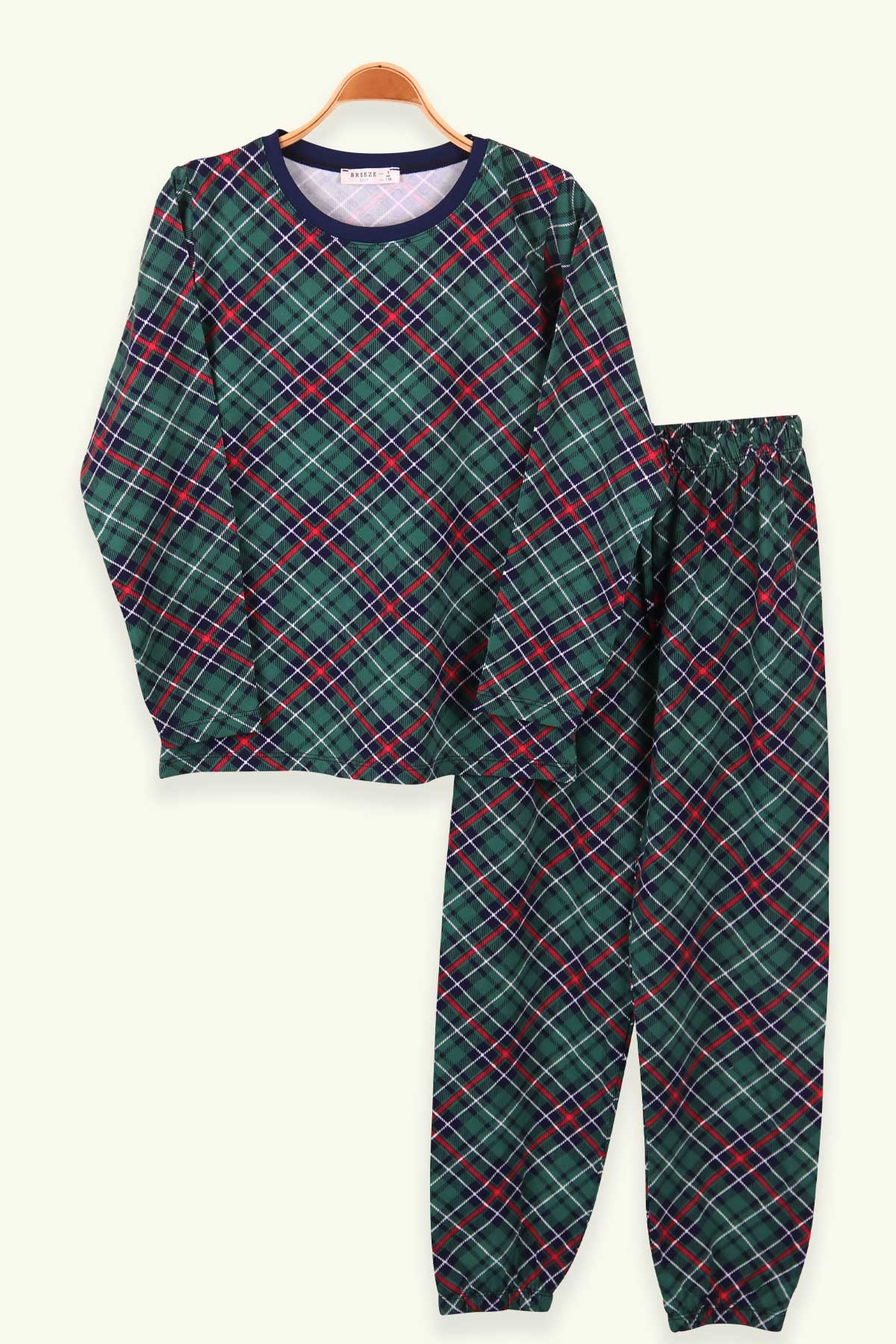 Breeze Erkek Çocuk Pijama Takımı Ekoseli Yeşil (9-12 Yaş)