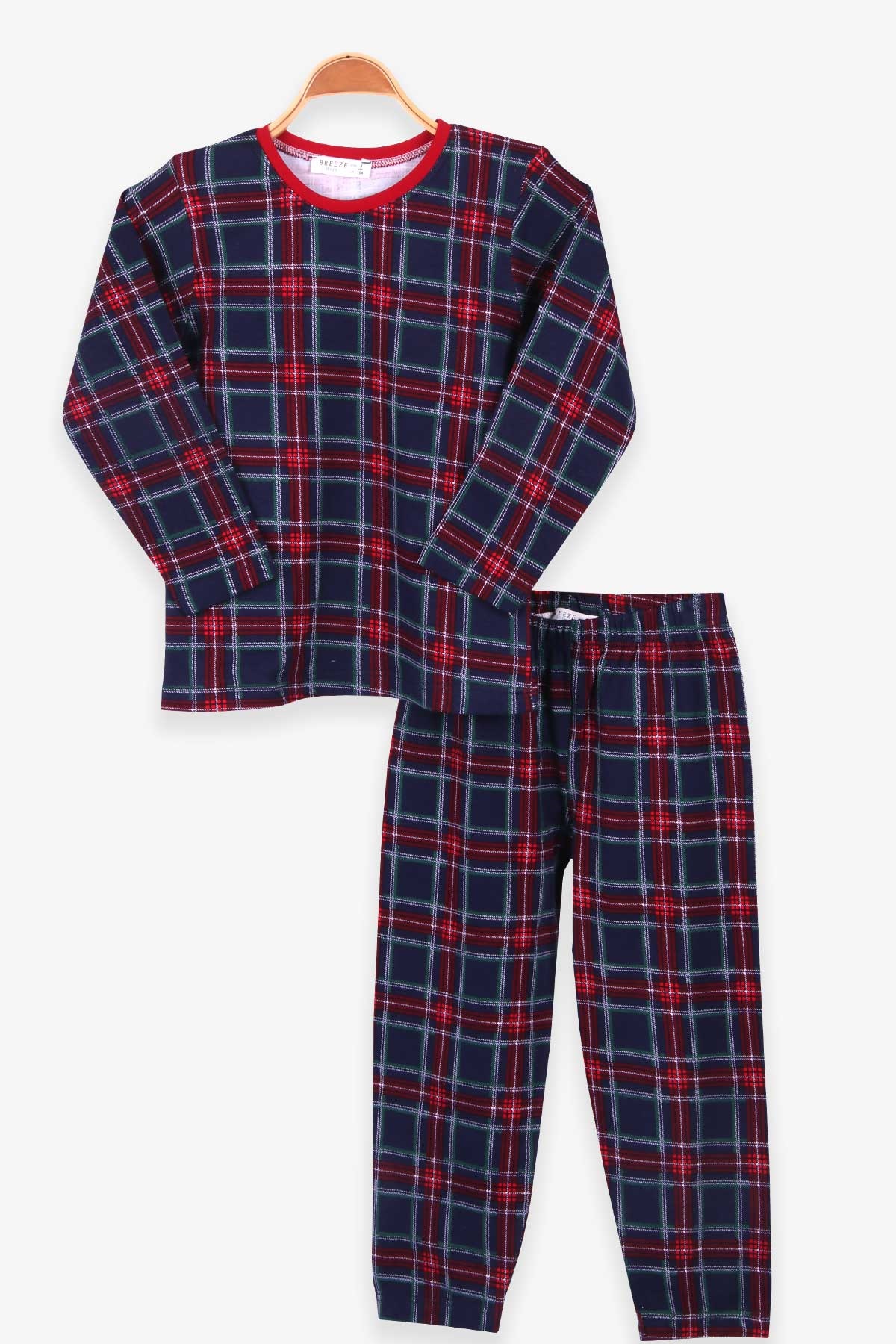 Breeze Erkek Çocuk Pijama Takımı Ekoseli Lacivert (4-8 Yaş)