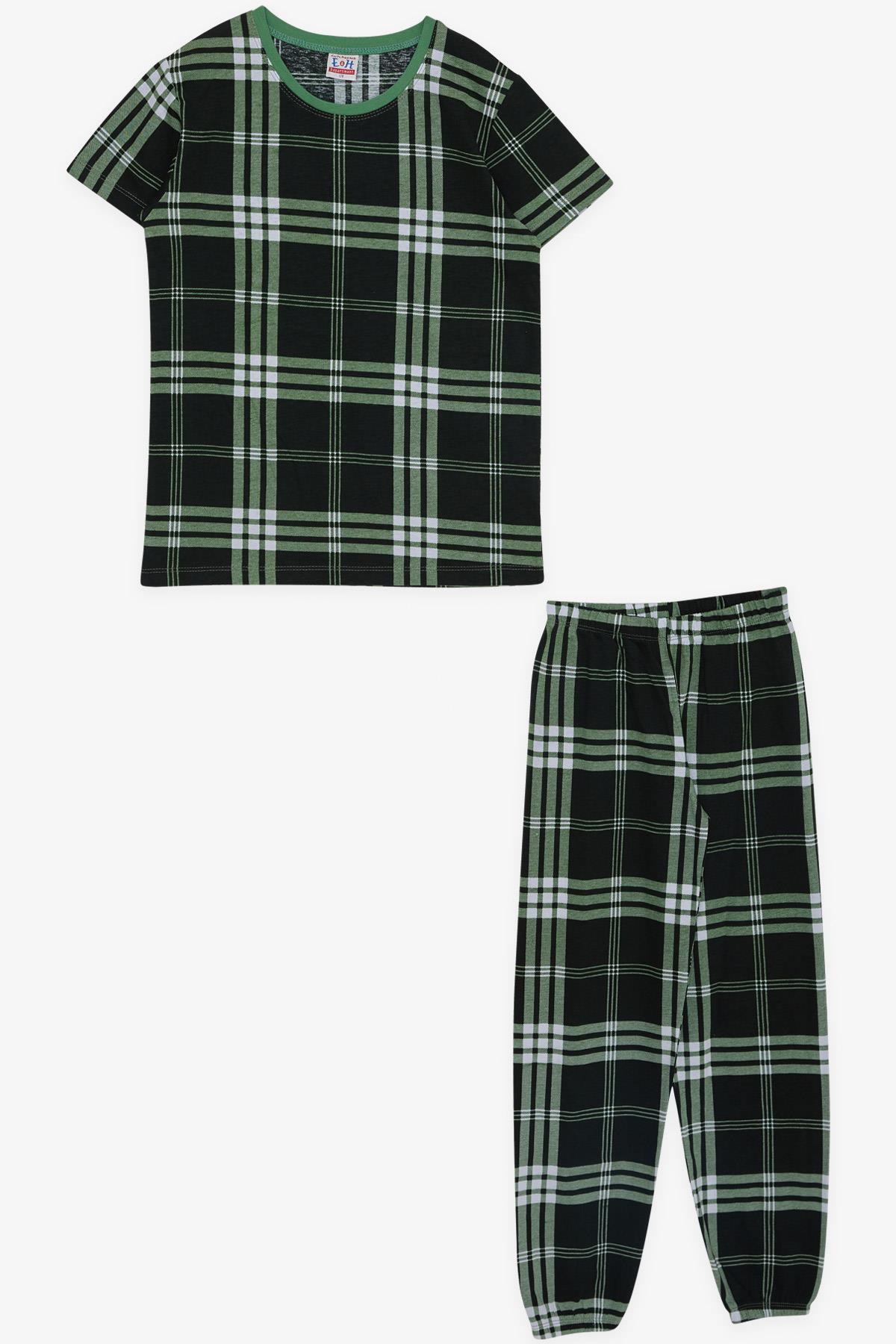 Breeze Erkek Çocuk Pijama Takımı Ekose Desenli Koyu Yeşil (4-8 Yaş)