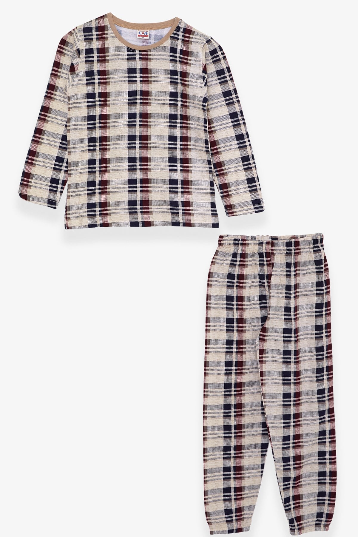 Breeze Erkek Çocuk Pijama Takımı Ekose Desenli Bej Melanj (4-8 Yaş)