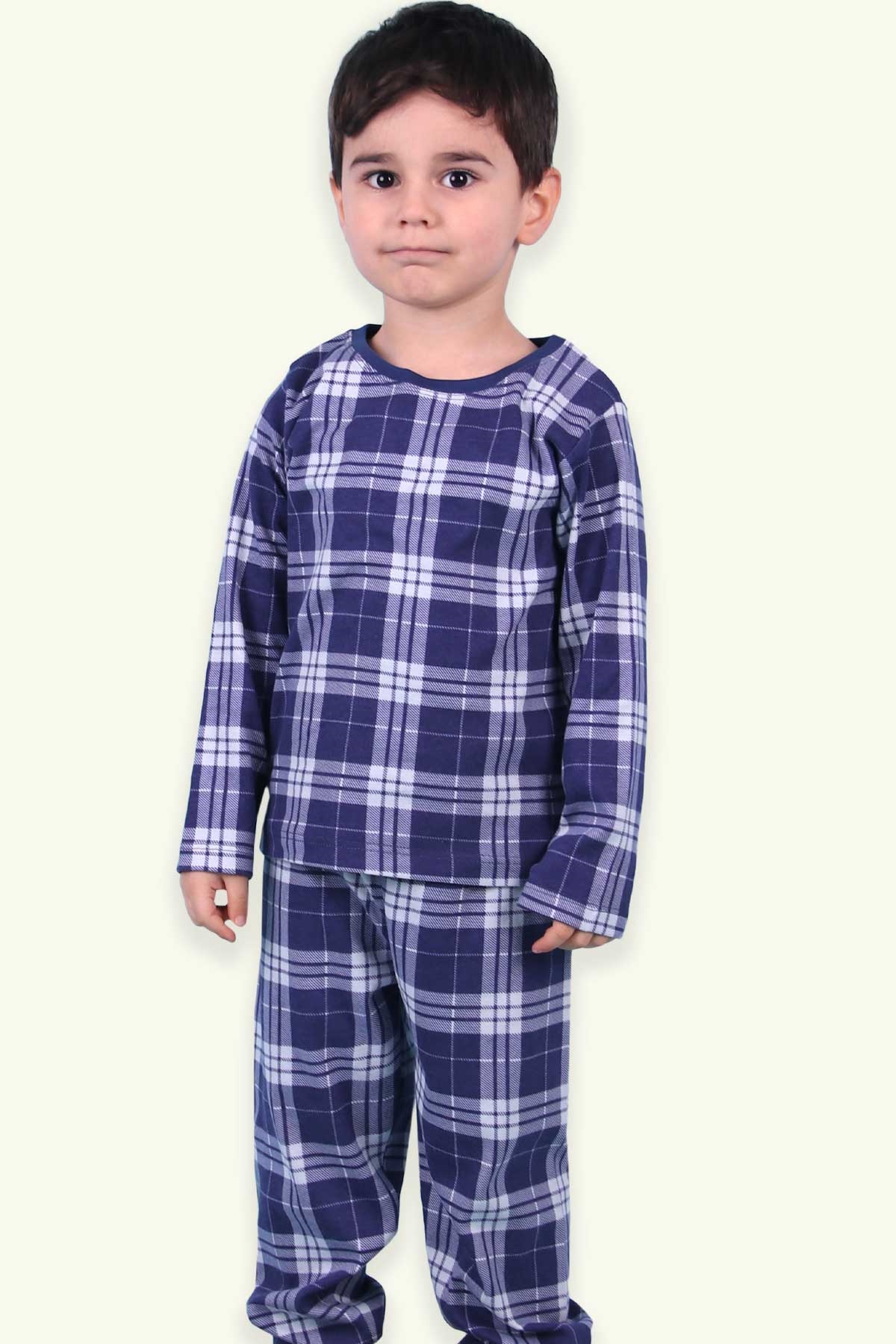 Breeze Erkek Çocuk Pijama Takımı Ekoseli Lacivert (2-6 Yaş)