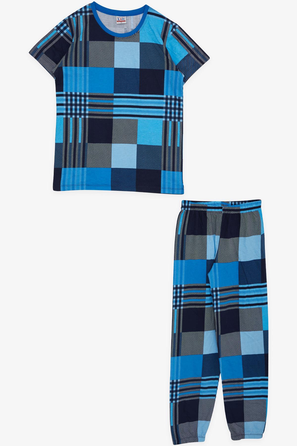 Breeze Erkek Çocuk Pijama Takımı Ekose Desenli Mavi (4-8 Yaş)