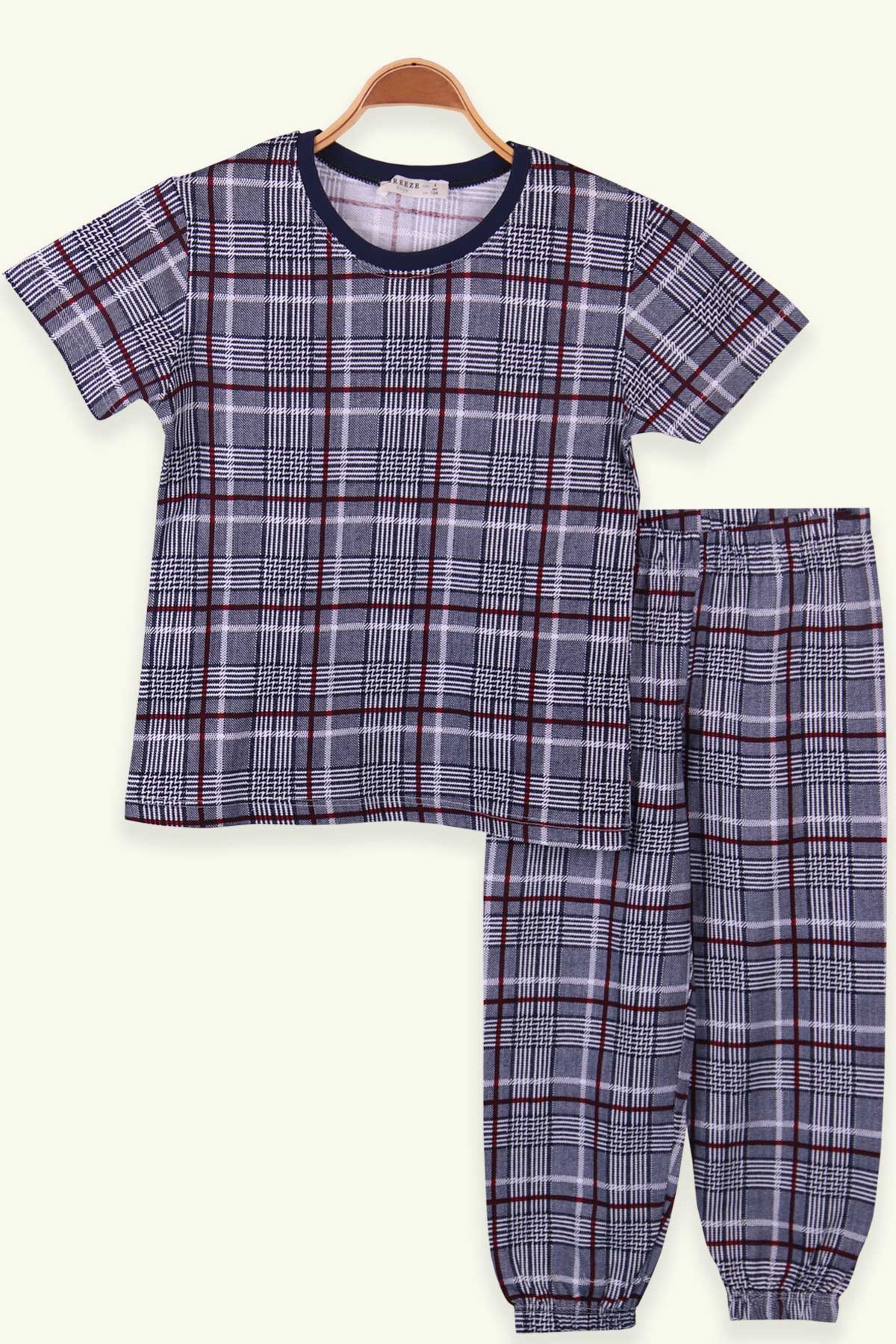Breeze Erkek Çocuk Pijama Takımı Ekoseli Lacivert (4-8 Yaş)