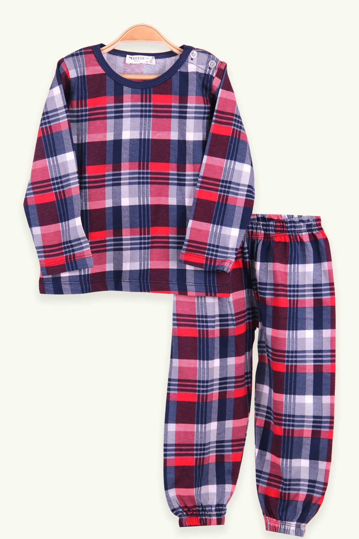 Breeze Erkek Çocuk Pijama Takımı Ekoseli Lacivert (2-6 Yaş)
