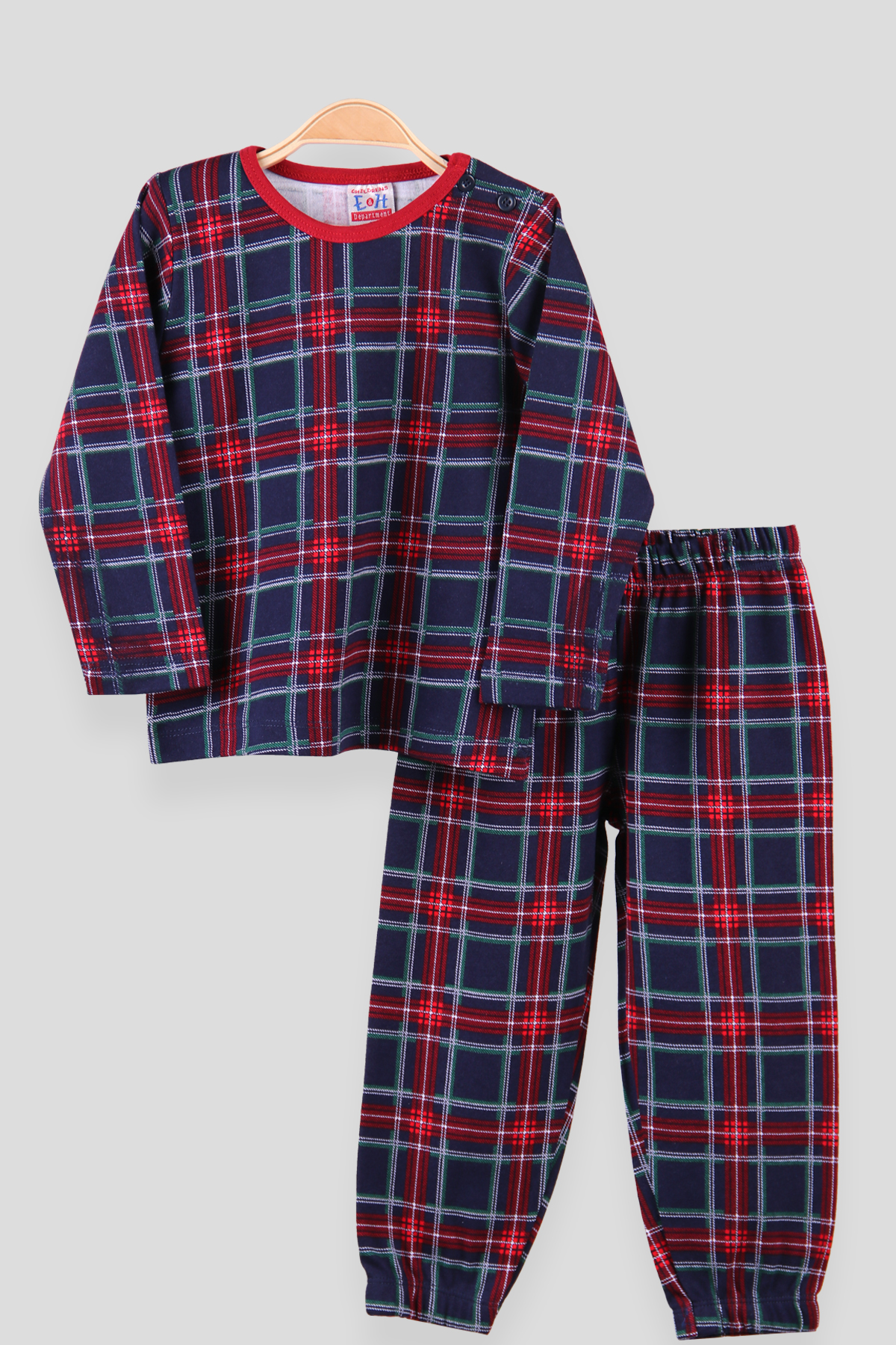 Erkek Çocuk Pijama Takımı Ekoseli Lacivert 1 Yaş - Yumuşak Kumaş | Breeze