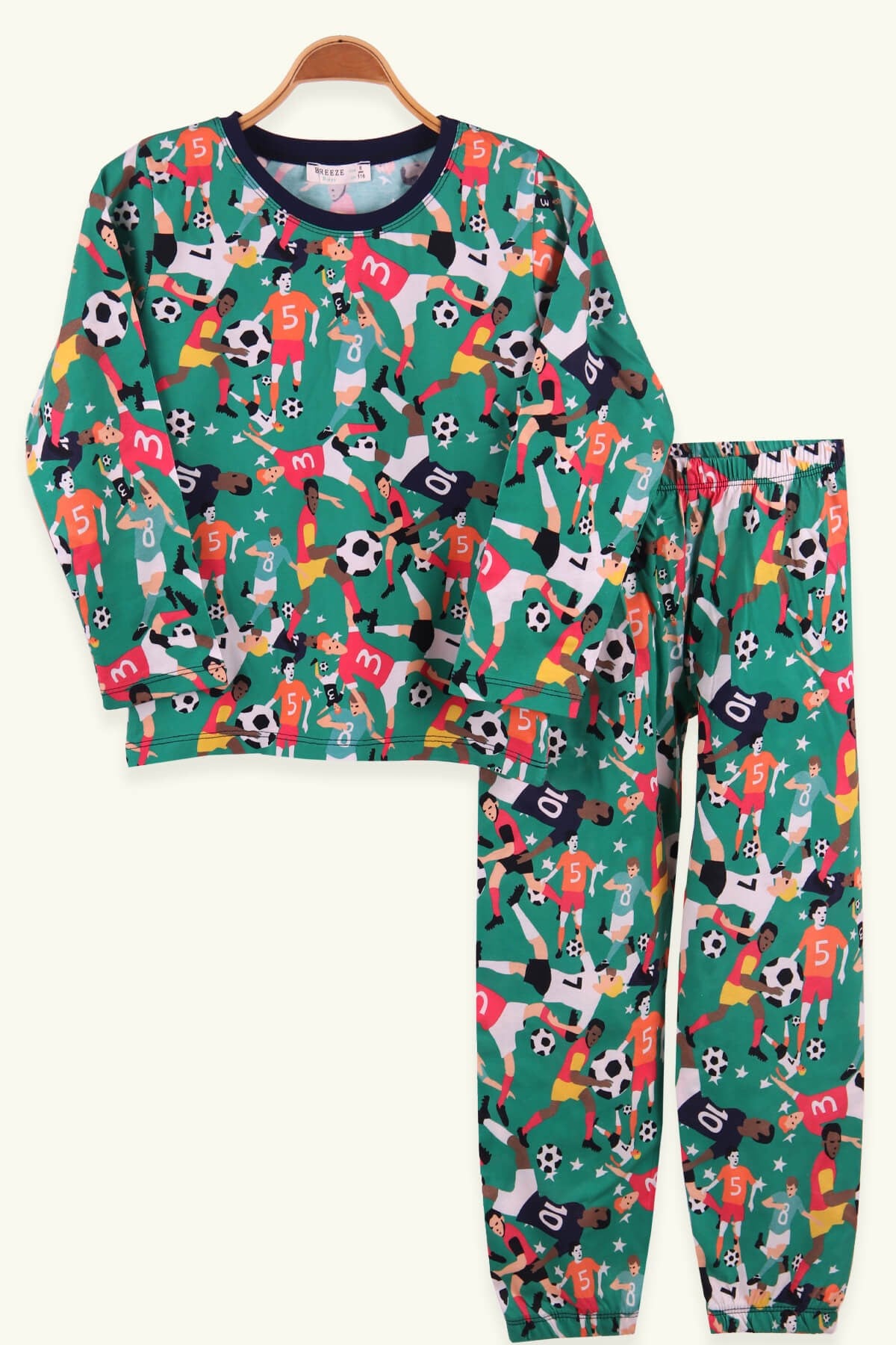Breeze Erkek Çocuk Pijama Takımı Futbol Desenli Koyu Yeşil (6-10 Yaş)