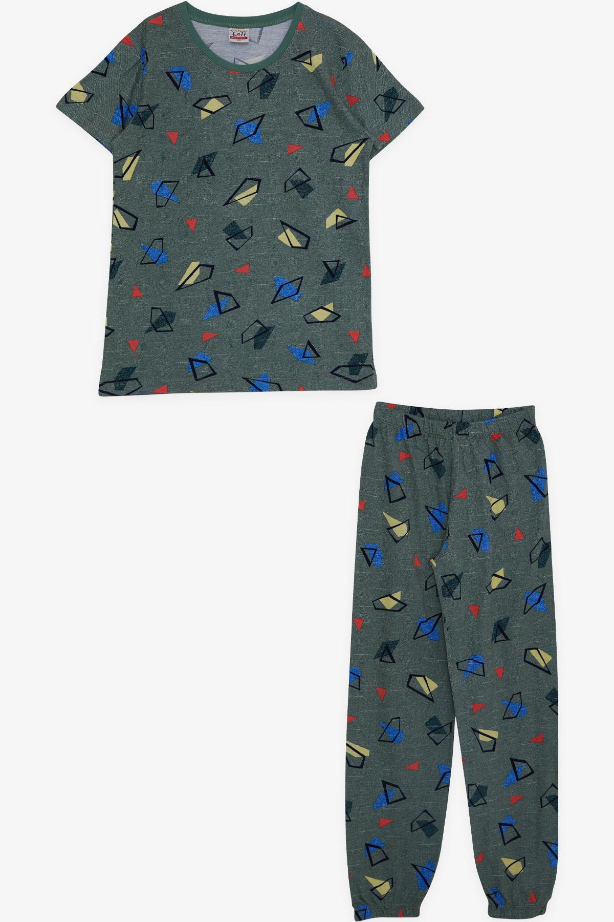 Breeze Erkek Çocuk Pijama Takımı Geometrik Desenli Yeşil (5-8 Yaş)