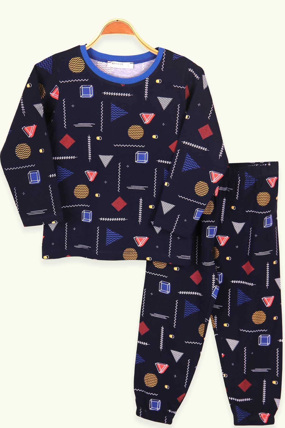 Breeze Erkek Çocuk Pijama Takımı Geometrik Desenli Lacivert (4-8 Yaş)