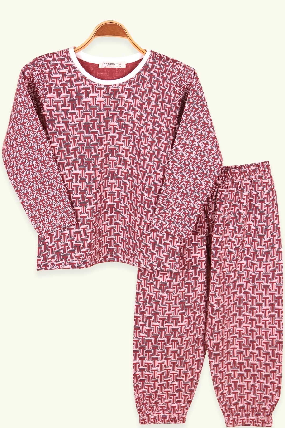 Breeze Erkek Çocuk Pijama Takımı Geometrik Desenli Gülkurusu (4-8 Yaş)