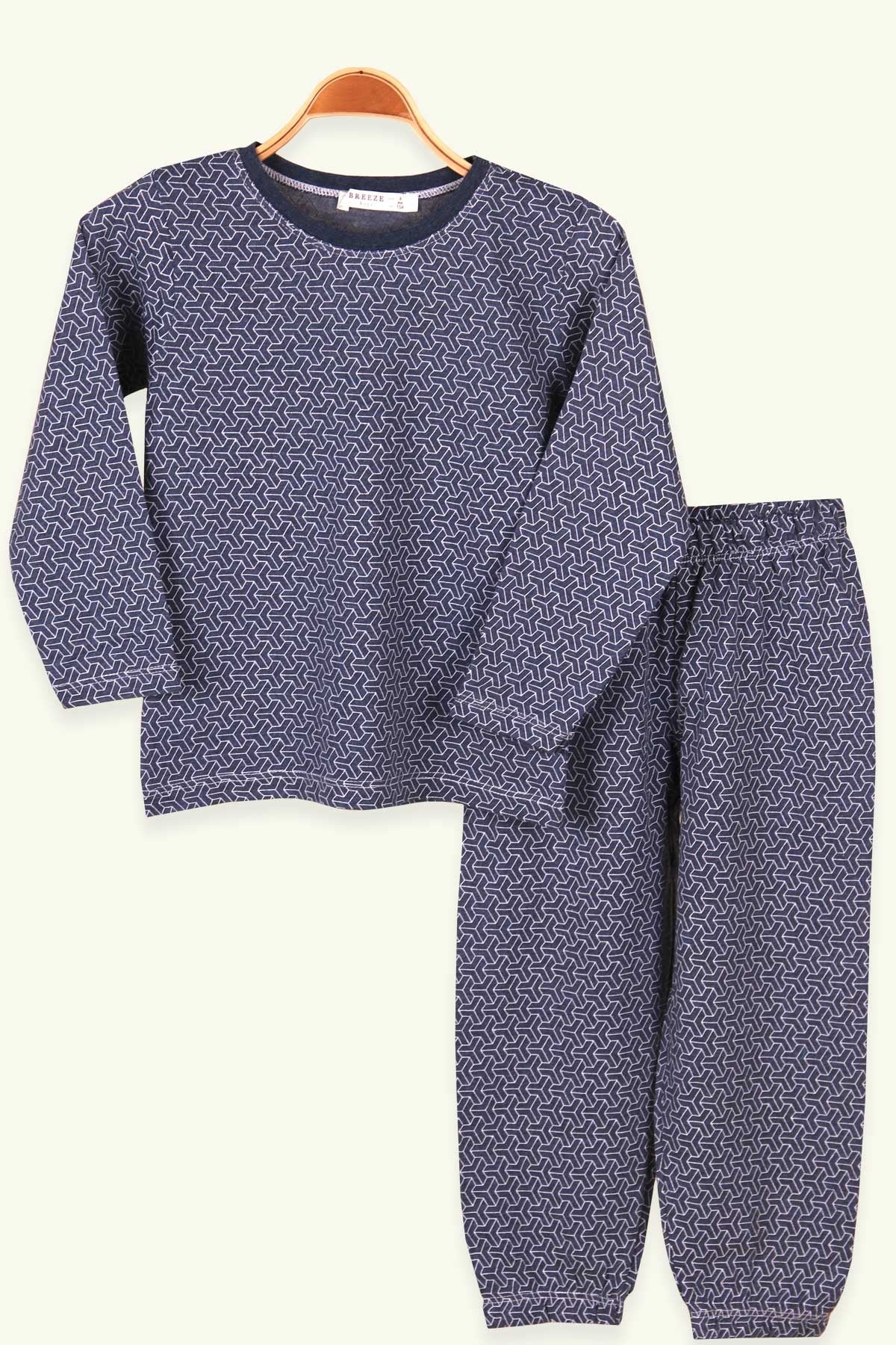 Breeze Erkek Çocuk Pijama Takımı Geometrik Desenli İndigo (4-8 Yaş)
