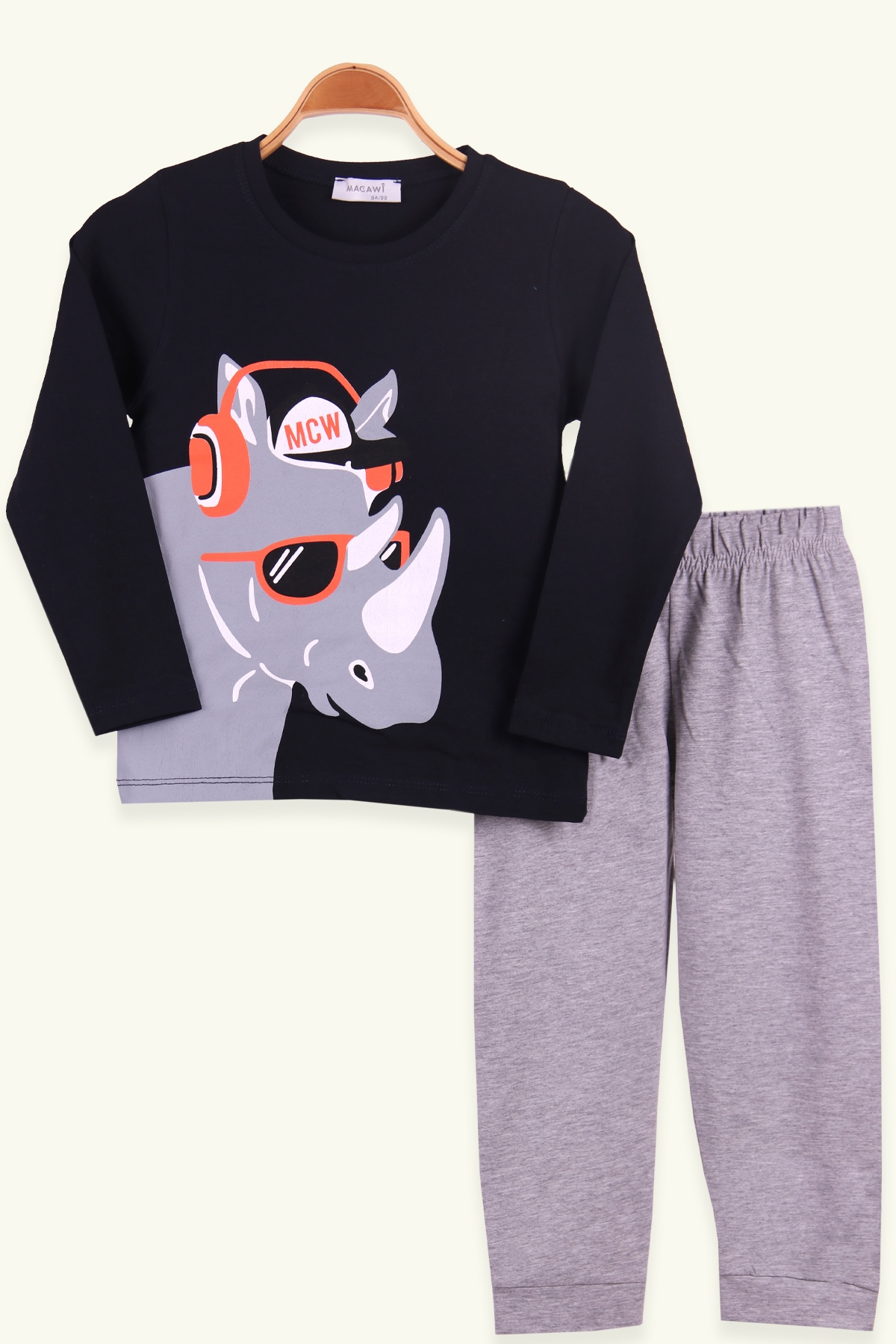 Breeze Erkek Çocuk Pijama Takımı Gergedan Baskılı Lacivert (3-7 Yaş)