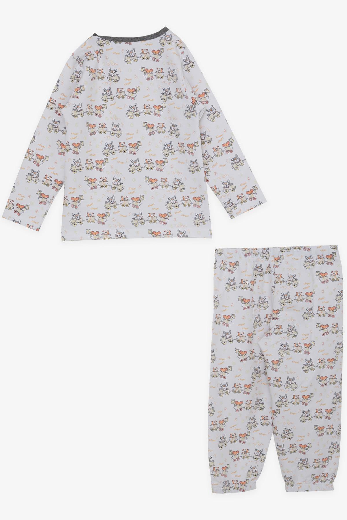Erkek Çocuk Pijama Takımı Havalı Eğlenceli Hayvancıklar Desenli Ekru 1-4  Yaş - Yumuşak Kumaşlı Çocuk Pijamaları | Breeze
