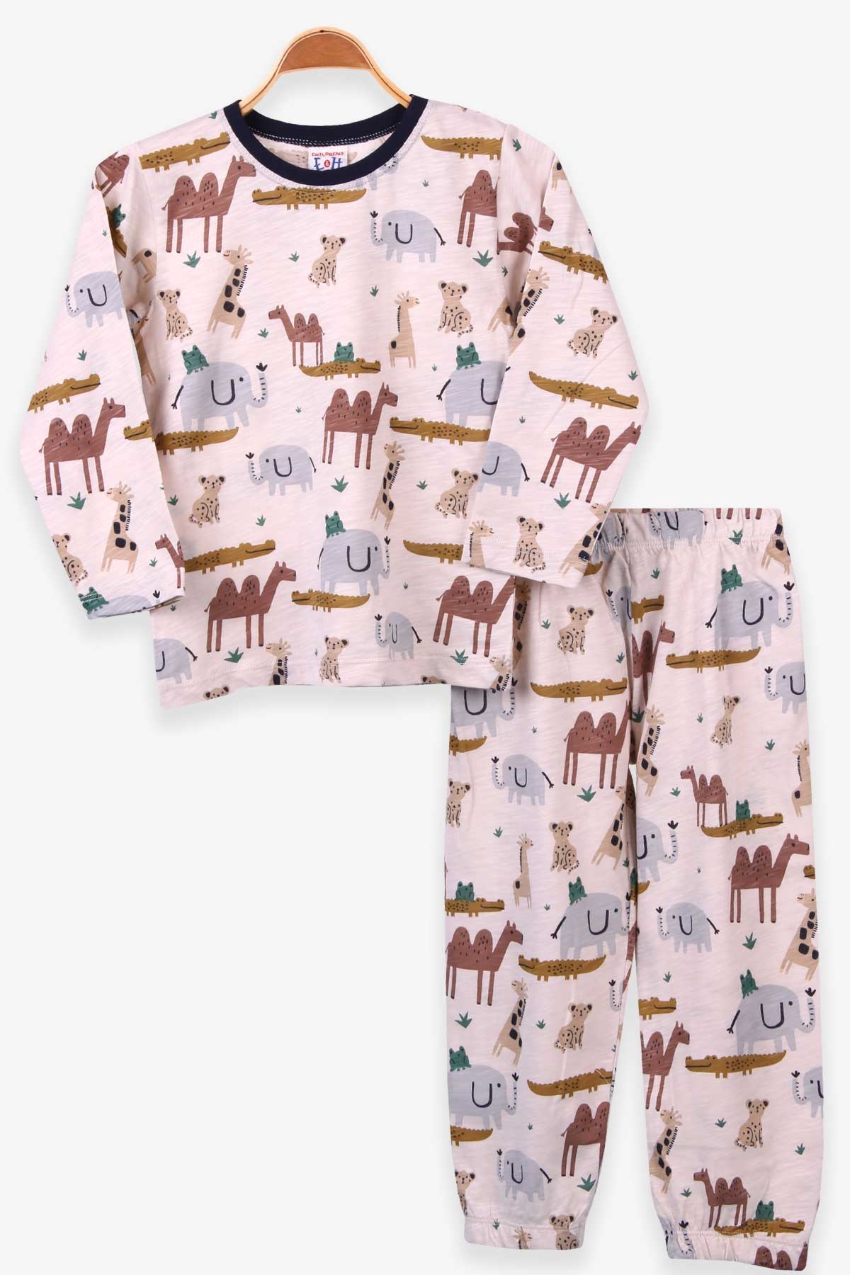 Breeze Erkek Çocuk Pijama Takımı Hayvan Desenli Açık Kahverengi (4-8 Yaş)