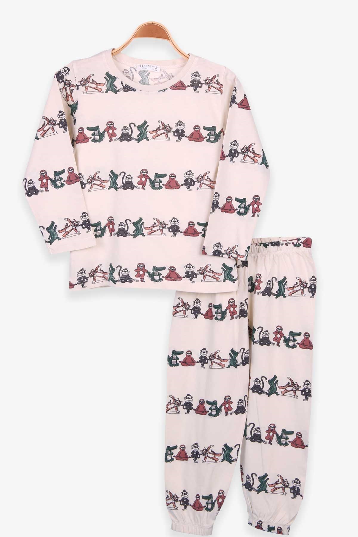 Breeze Erkek Çocuk Pijama Takımı Hayvan Desenli Krem (4-8 Yaş)
