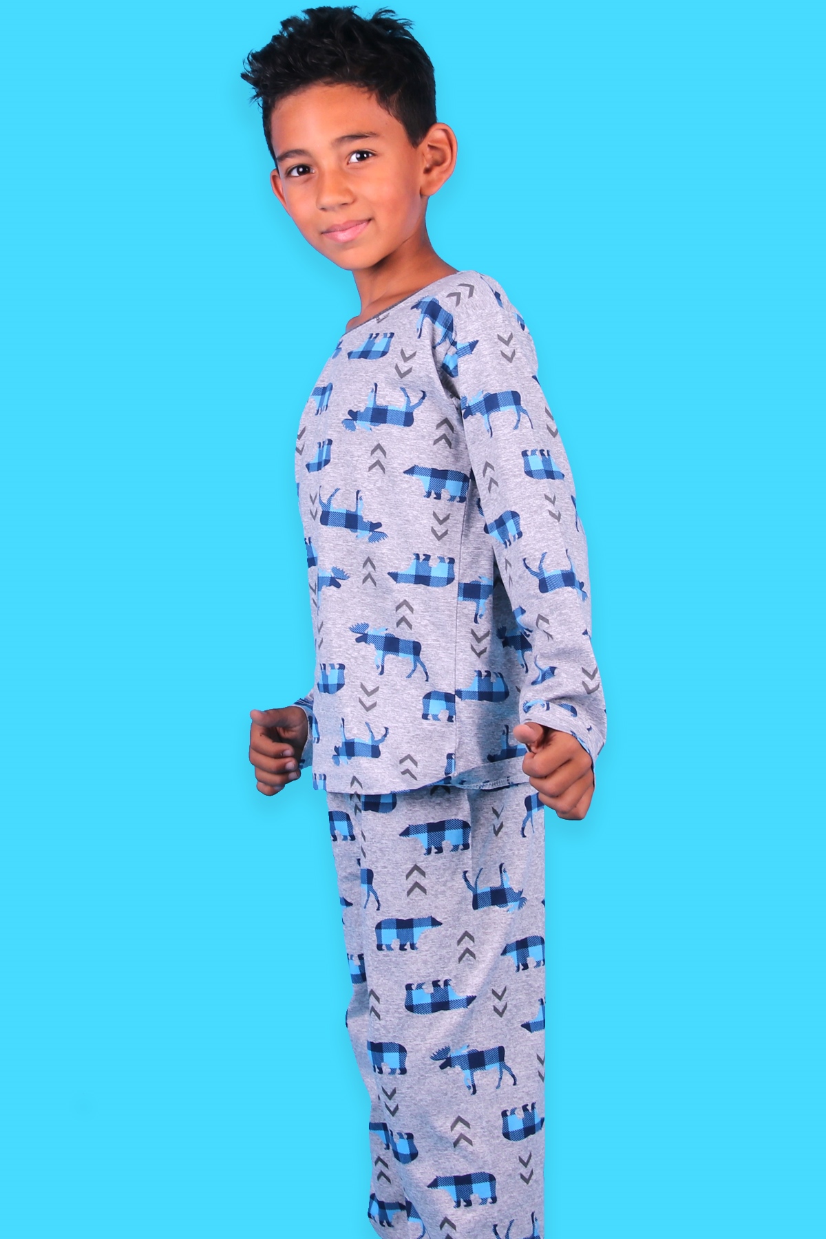 Erkek Çocuk Pijama Takımı Geyik Desen Gri 7 Yaş - Yumuşak Kumaş | Breeze