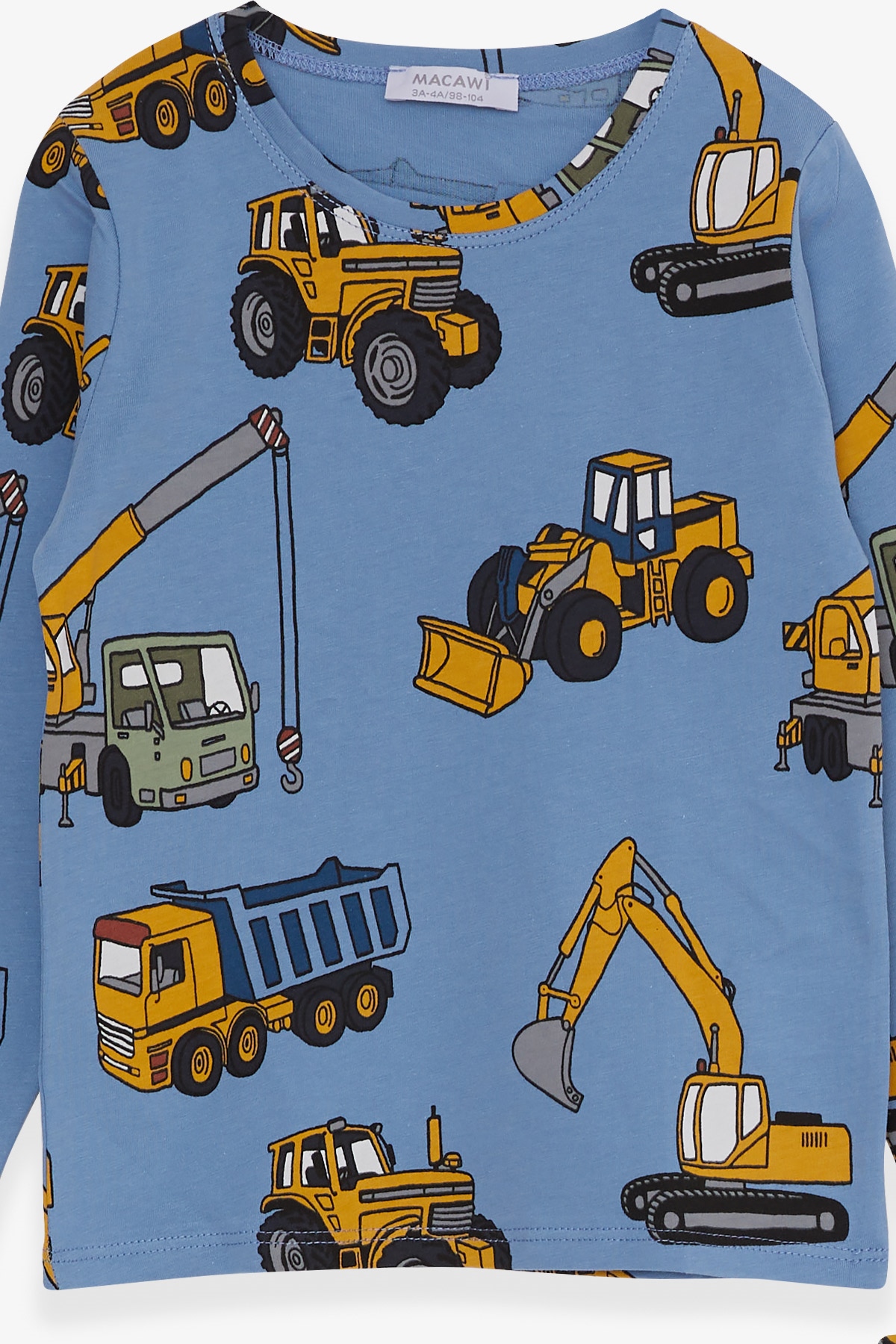 Erkek Çocuk Pijama Takımı İş Makinası Desenli Mavi 7 Yaş - Yumuşak Kumaşlı  Çocuk Pijamaları | Breeze